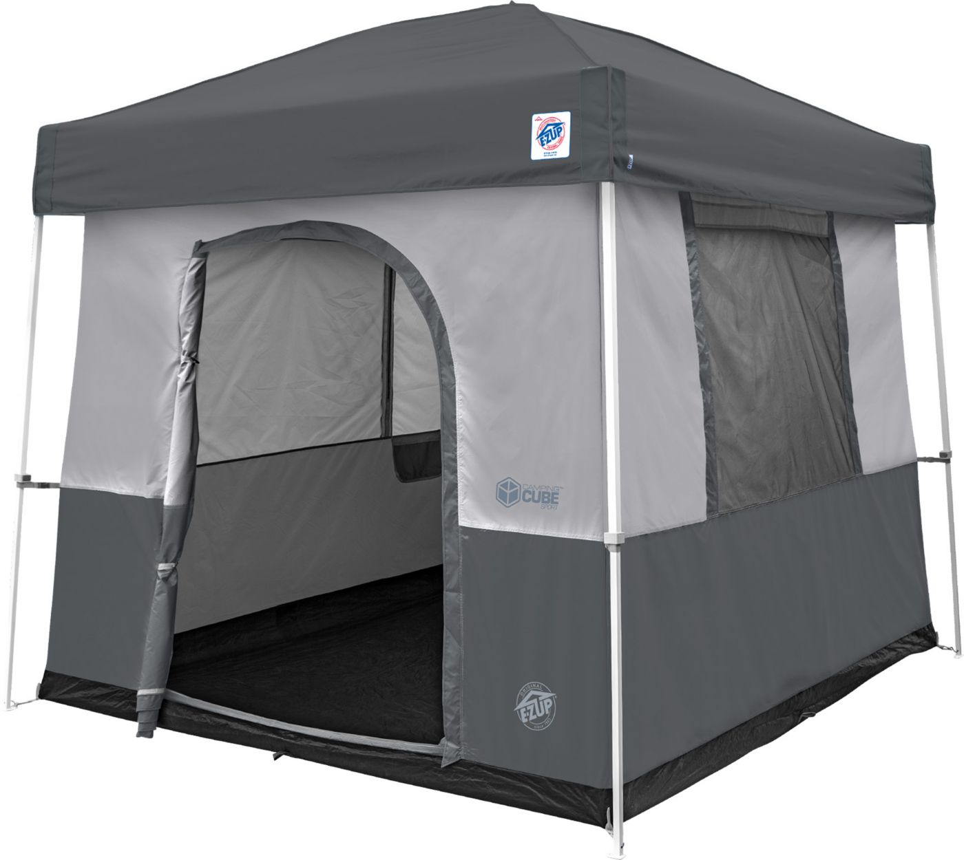 E Z Up Camping Cube Sport Converts 10ft Angled Leg Canopy Into Camping Tent Grey