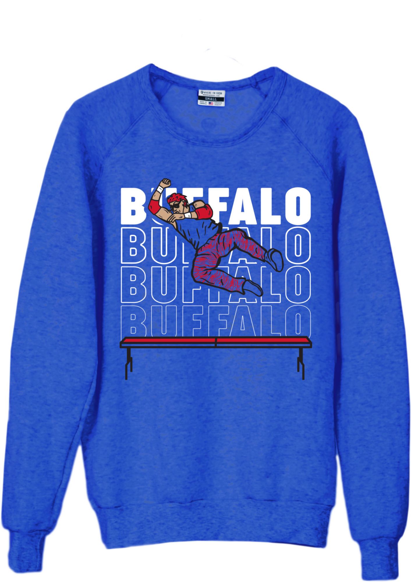 Where I'm From Adult Buffalo Table Leap Blue Fleece Crewneck Sweater