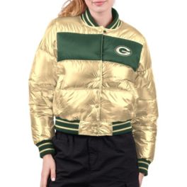 Green Bay Packers Women’s G-III Full-Zip Puffer offers Jacket With Hood & Side Pockets