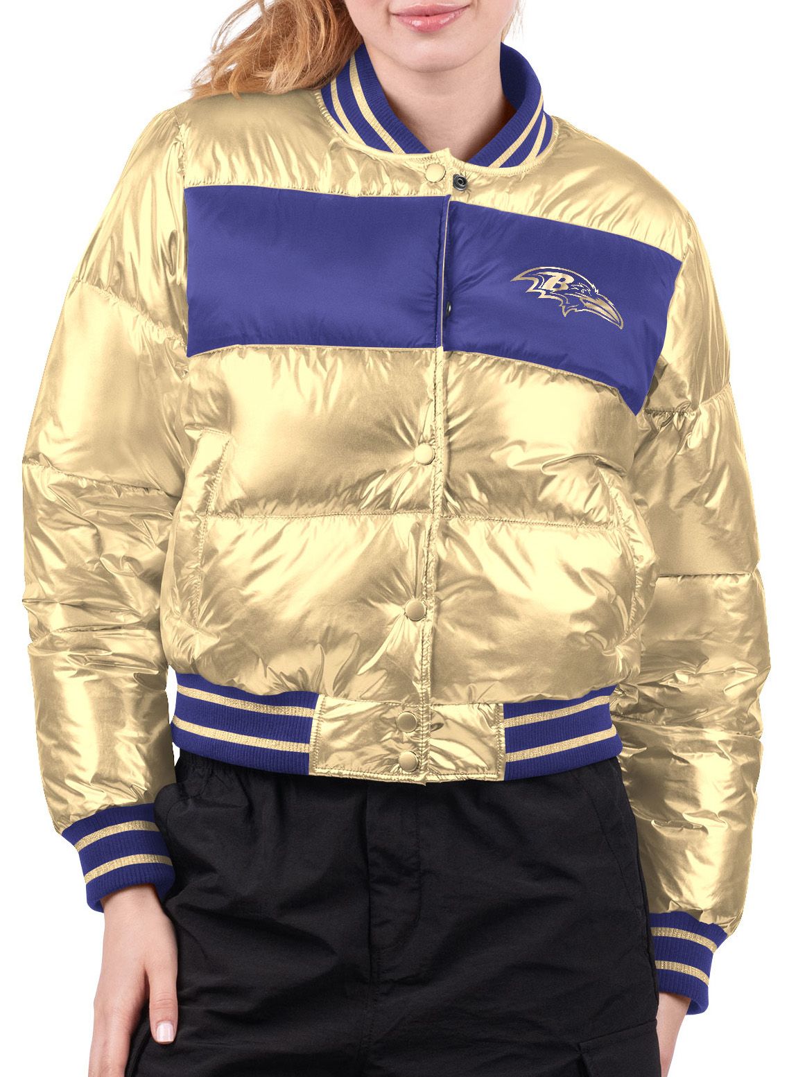 G-III for Her Women's Baltimore Ravens Metallic Gold Crop Jacket product image