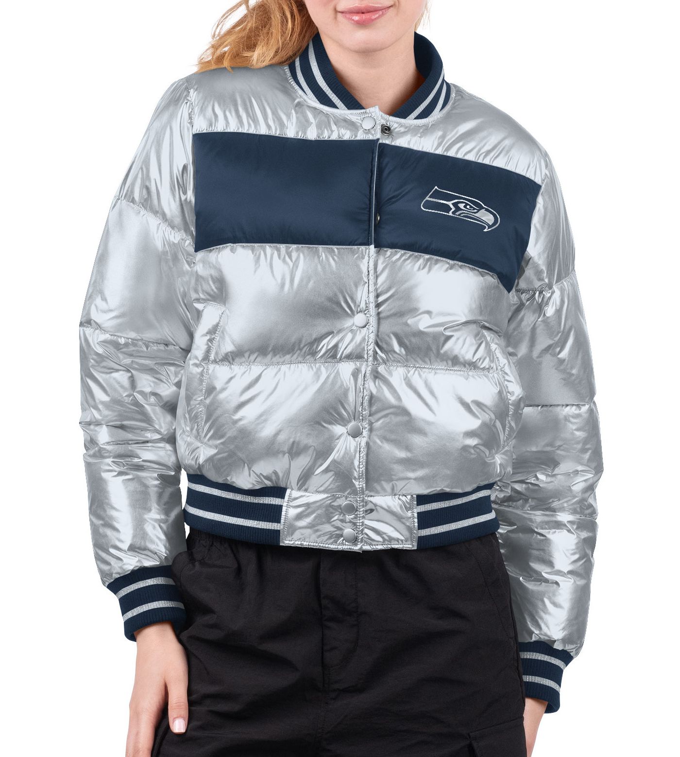 Silver metallic bubble coat sales