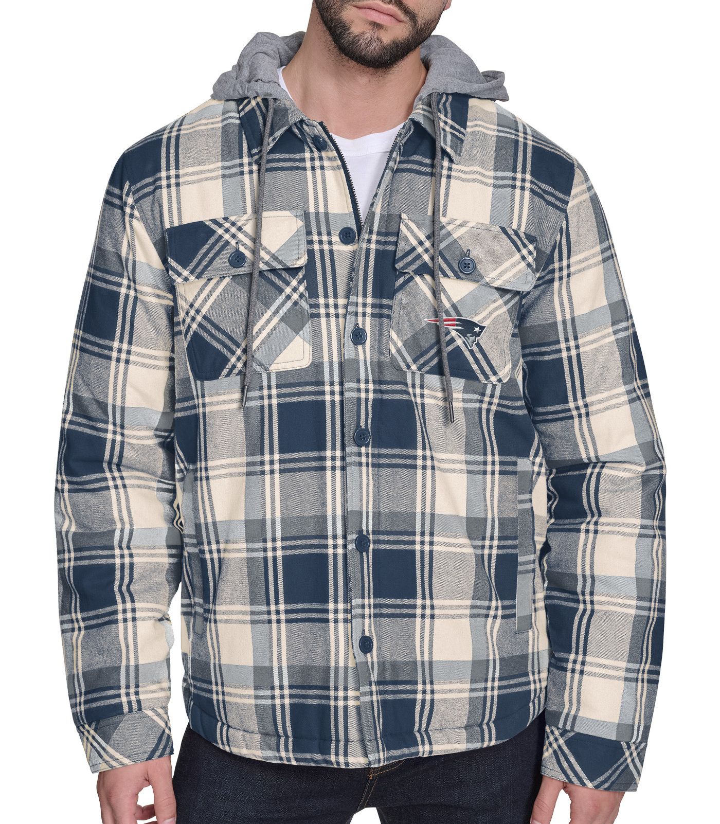 G III Men s New England Patriots Plaid Navy Shirt Jacket Dick s Sporting Goods