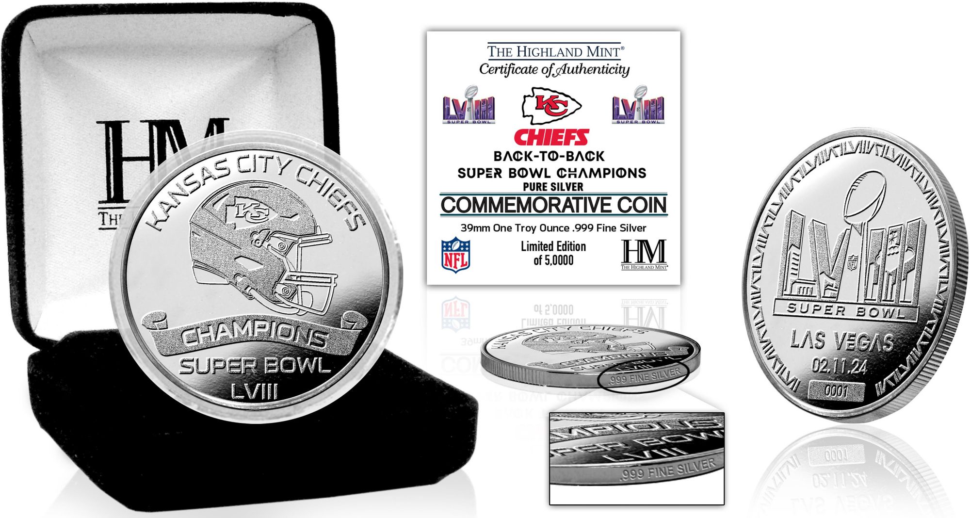 Highland Mint Super Bowl LVIII Champions Kansas City Chiefs 1 oz. .999 Fine Silver Coin