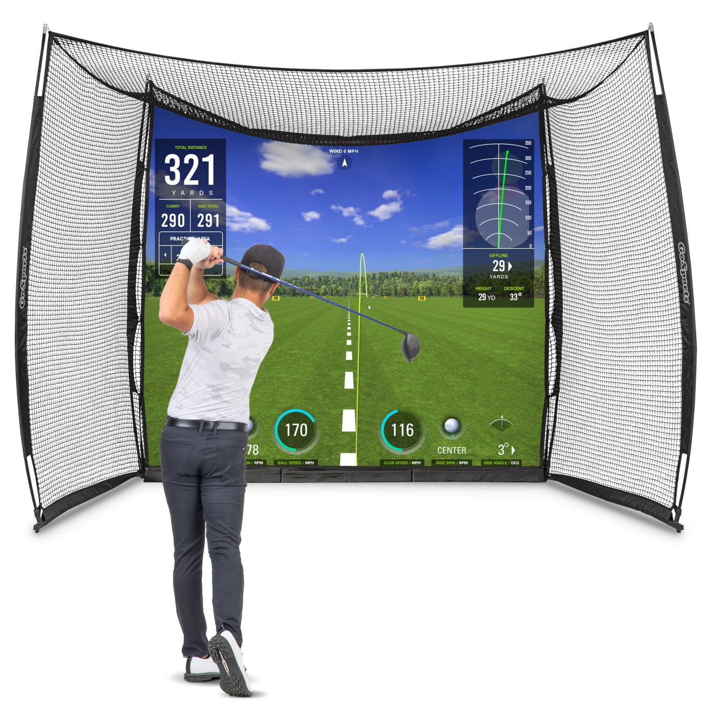 GoSports Range Cage 10&rsquo;x8' Hitting Net with Simulator Impact 