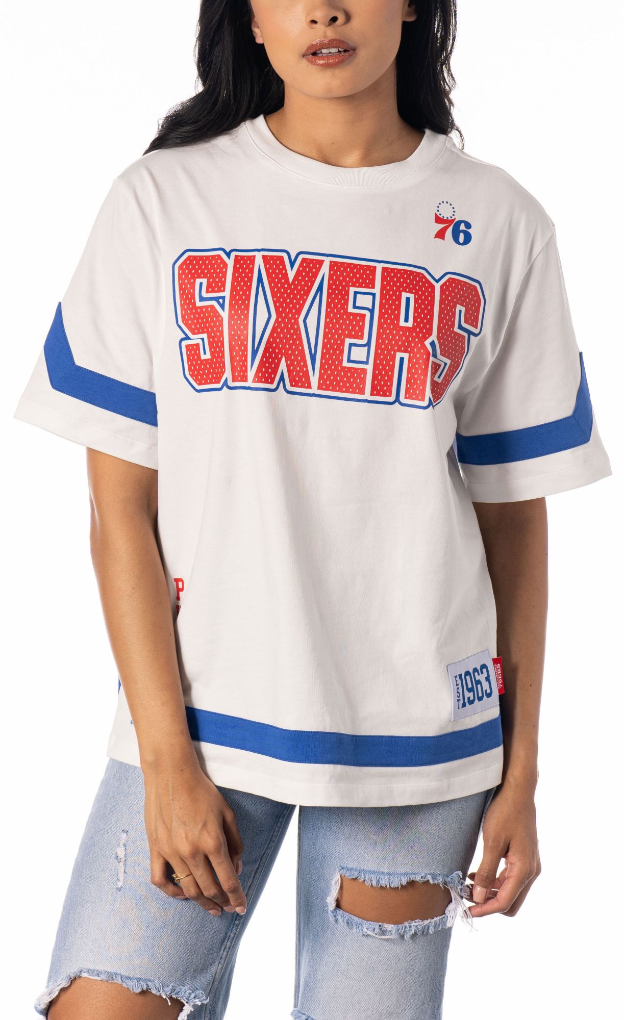 The Wild Collective Women's Philadelphia 76ers Drop Shield White T-Shirt product image