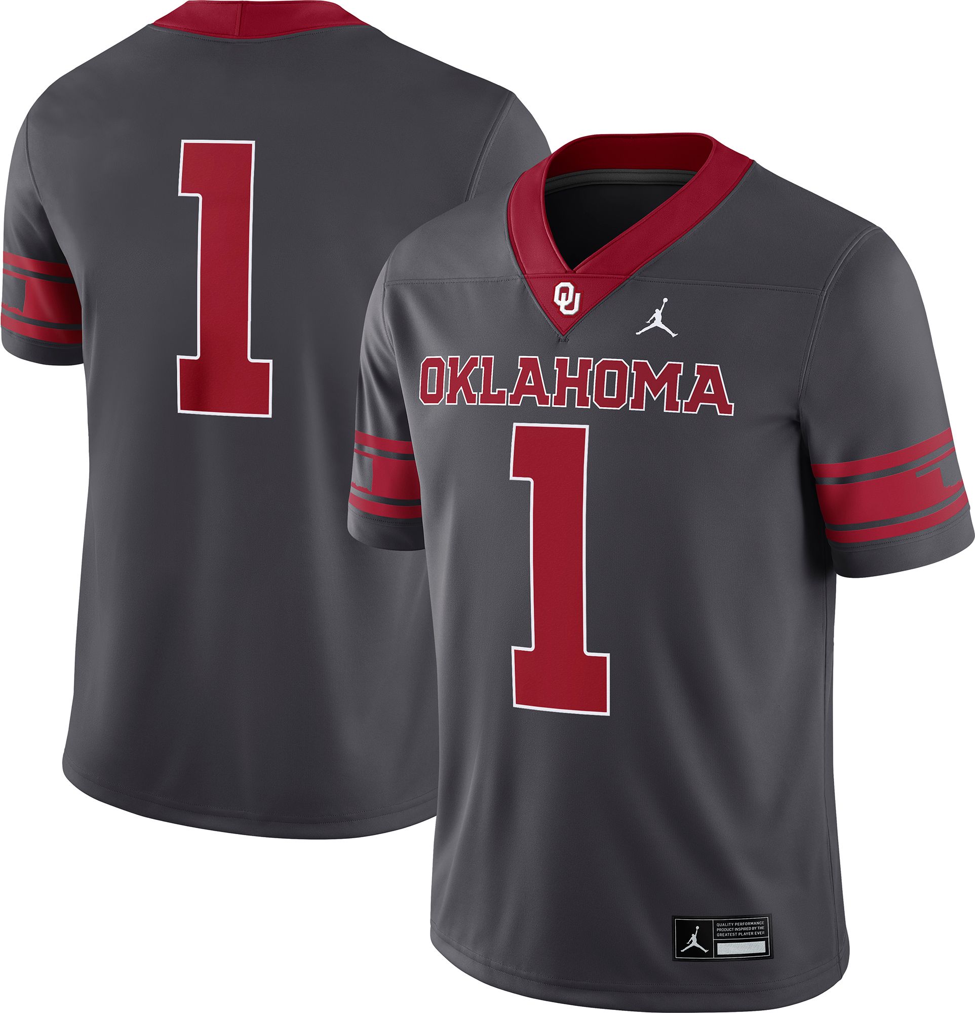 Jordan Men's Oklahoma Sooners #1 Grey Dri-FIT Replica Alternate Football Game Jersey product image