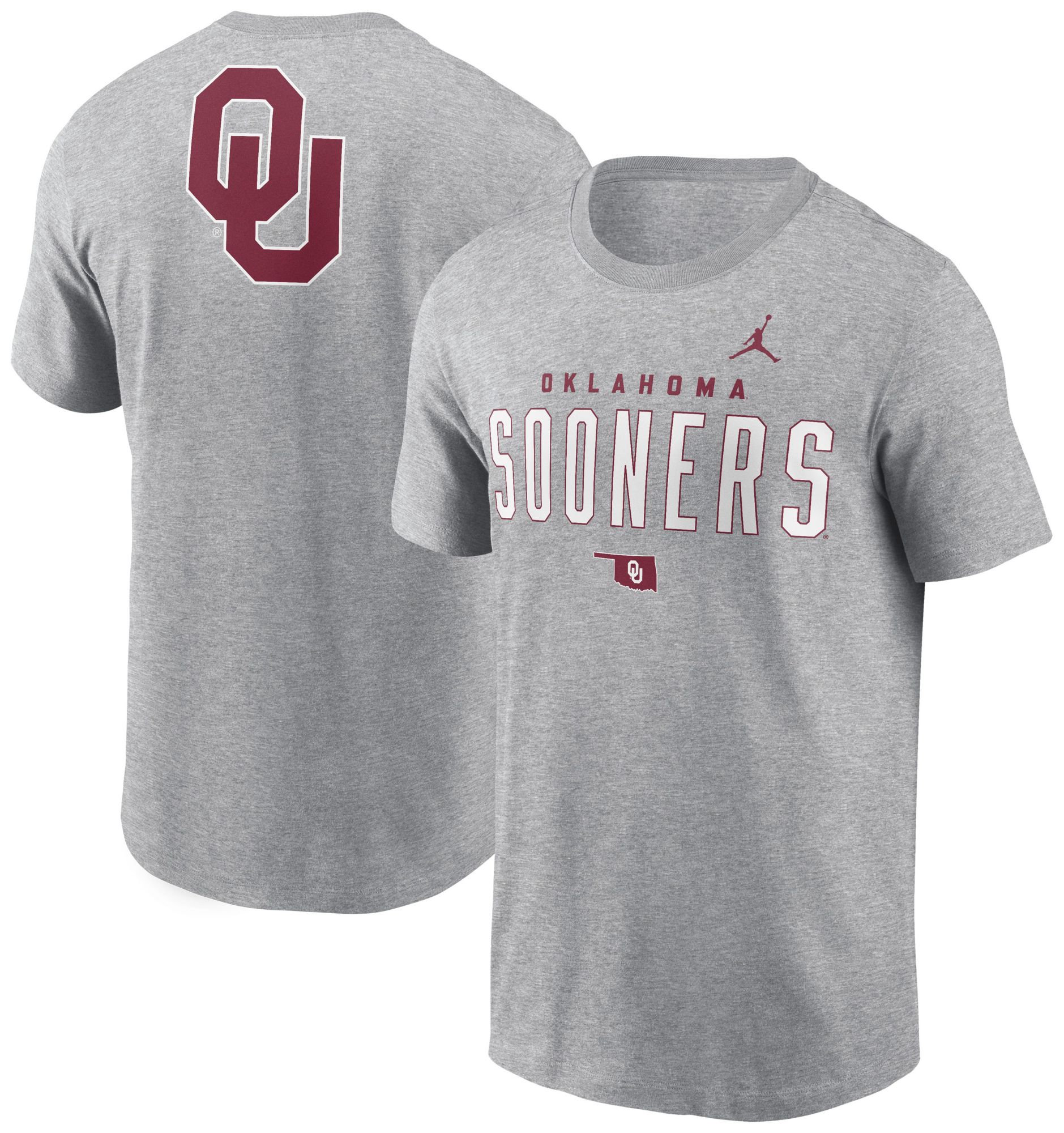 Jordan Men's Oklahoma Sooners Dark Grey Heather Double Hit Logo T-Shirt product image