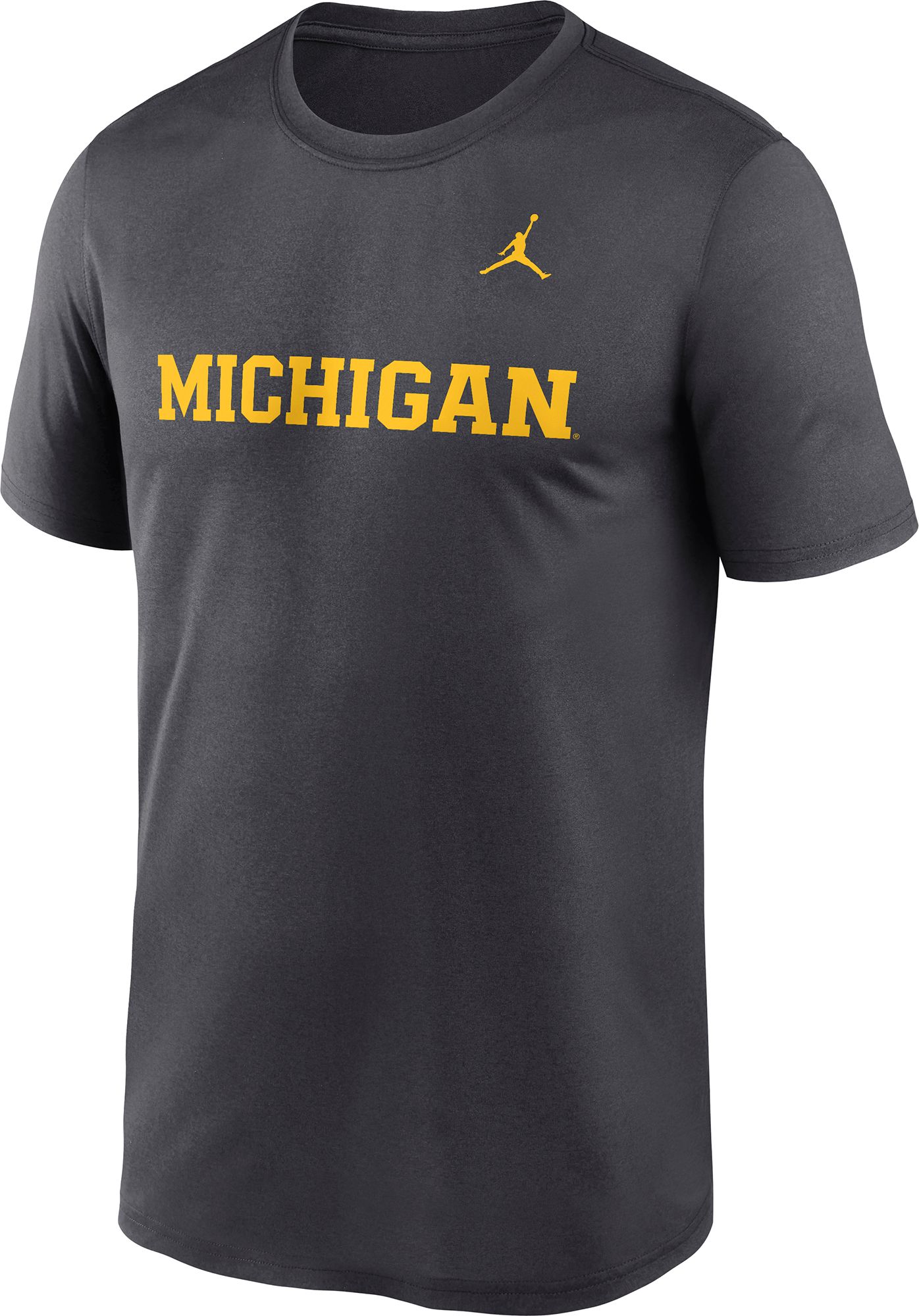 Jordan Men's Michigan Wolverines Dark Grey Heather Dri-FIT Legend Wordmark T-Shirt product image