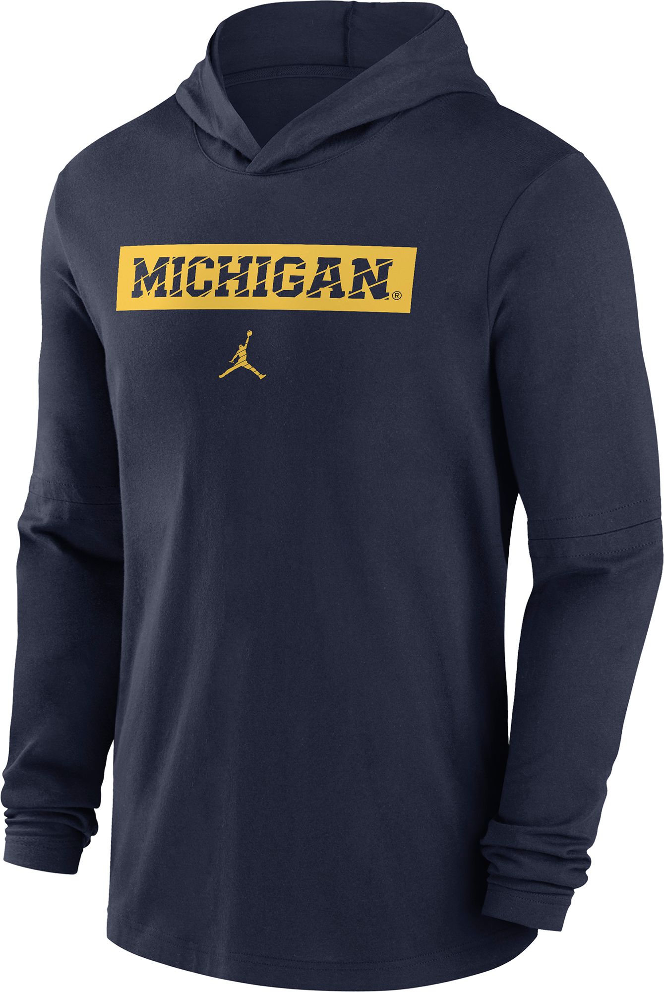 Jordan Men's Michigan Wolverines Navy Dri-FIT Lightweight Hooded Long Sleeve T-Shirt product image