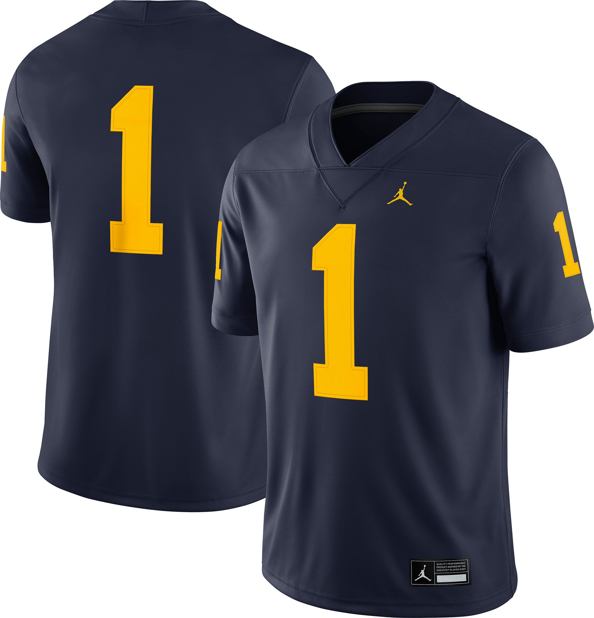 Jordan Men's Michigan Wolverines #1 Blue Dri-FIT Replica Football Game Jersey product image