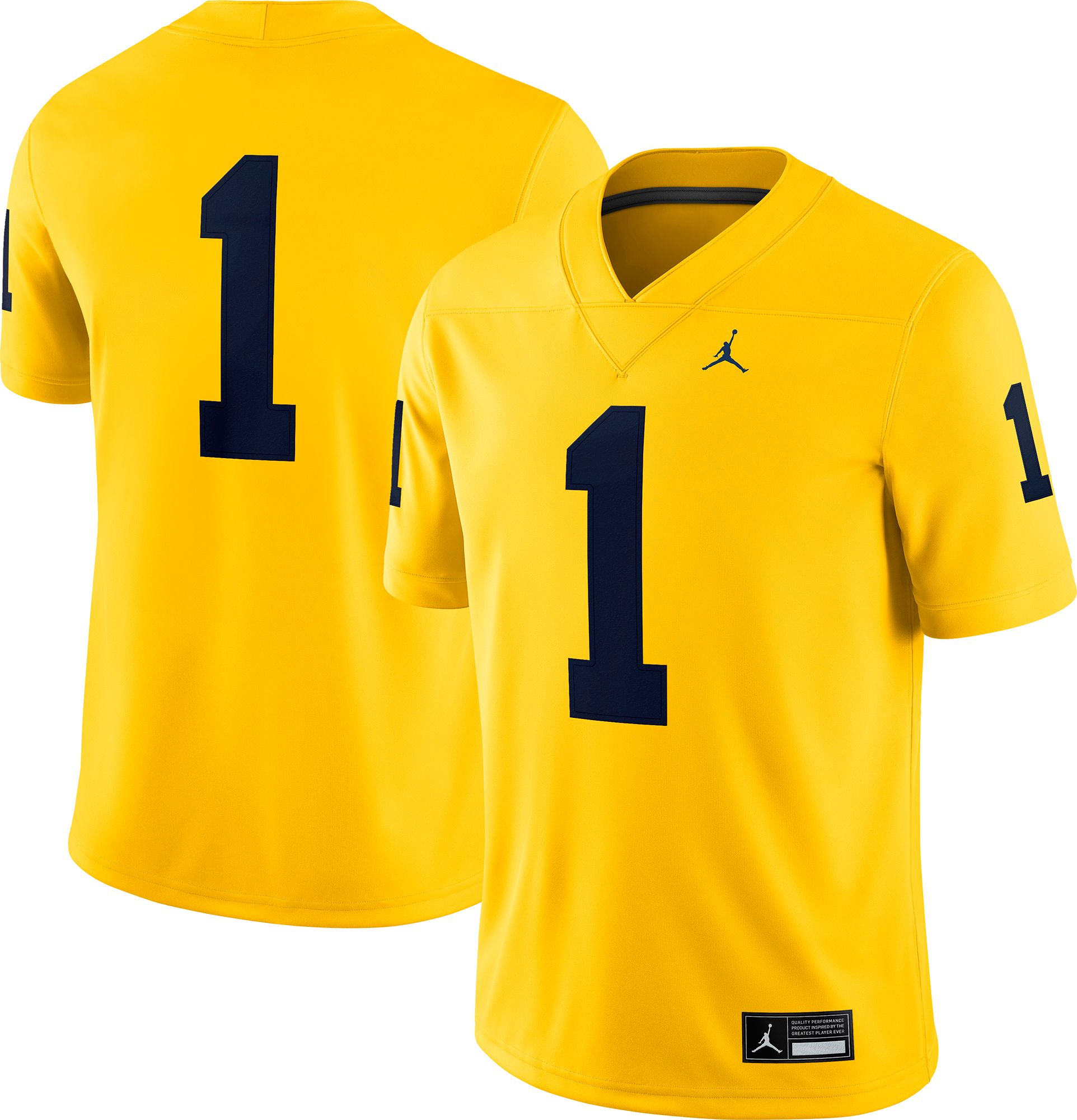 Jordan Men's Michigan Wolverines #1 Maize Dri-FIT Replica Alternate Football Game Jersey product image