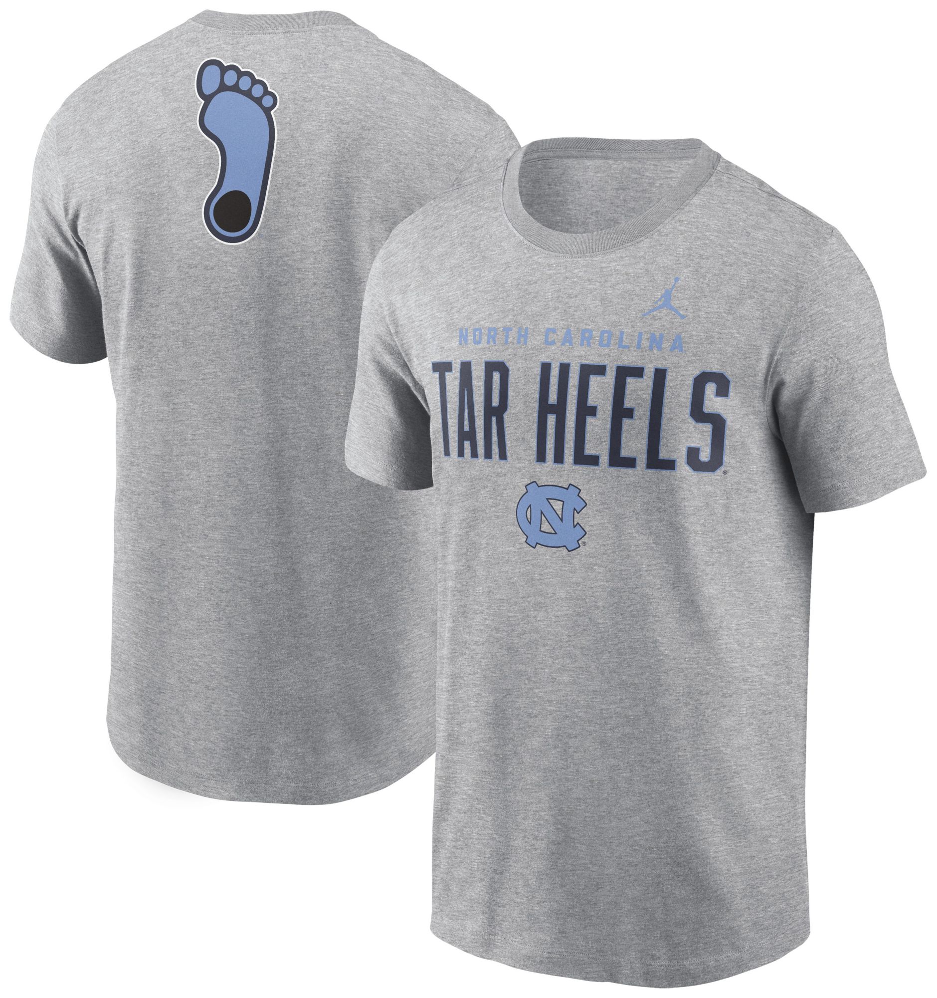 Jordan Men's North Carolina Tar Heels Dark Grey Heather Double Hit Logo T-Shirt product image
