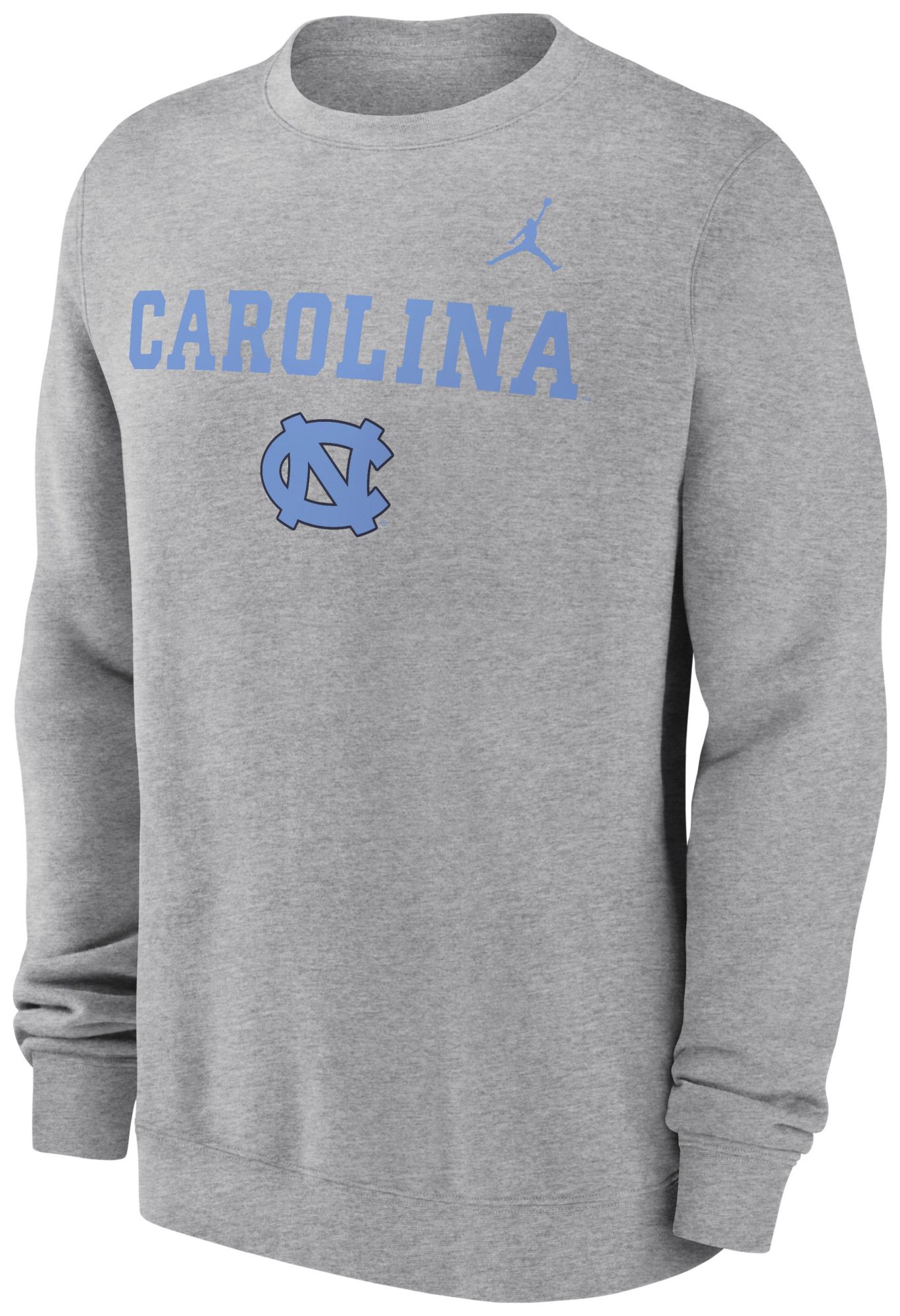 Jordan Men's North Carolina Tar Heels Dark Grey Heather Club Fleece Wordmark Crew Neck Sweatshirt product image