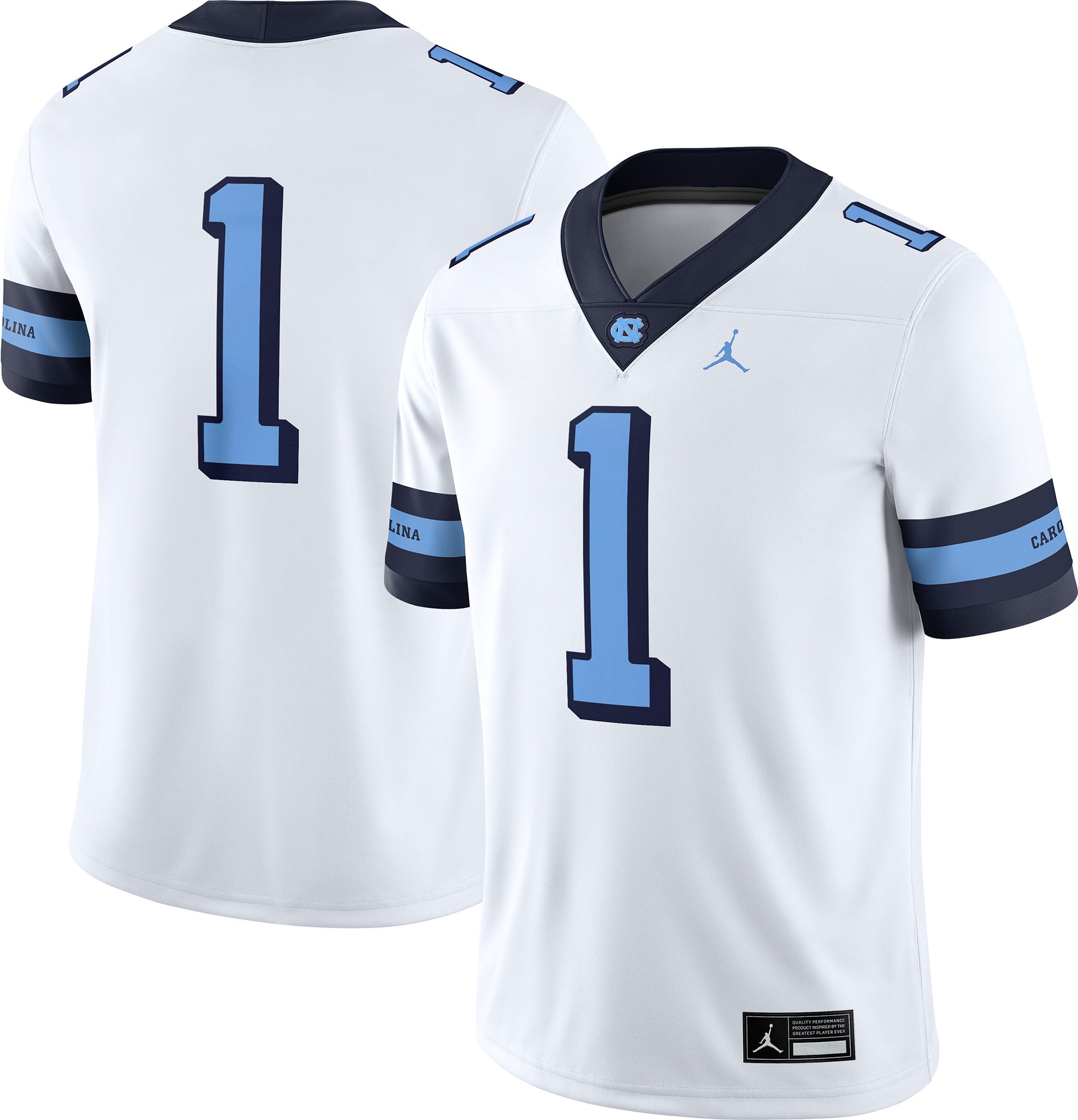 Jordan Men's North Carolina Tar Heels #1 White Dri-FIT Replica Football Game Jersey product image