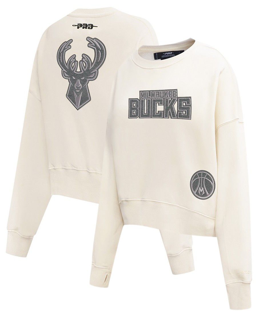 Pro Standard Women's Milwaukee Bucks Off White Reverse French Terry Crewneck Sweatshirt product image