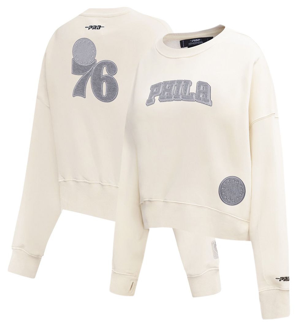 Pro Standard Women's Philadelphia 76ers Off White Reverse French Terry Crewneck Sweatshirt product image