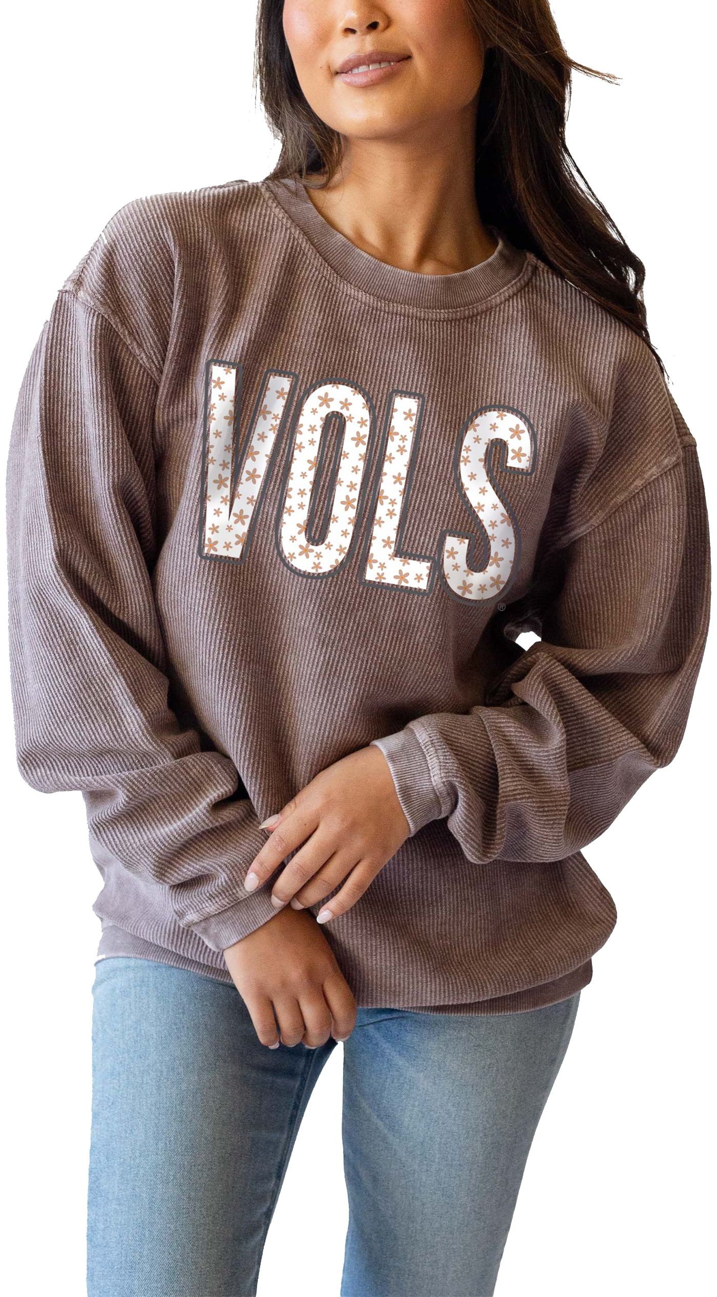 chicka d Women s Tennessee Volunteers Espresso Corded Crewneck Sweatshirt Dick s Sporting Goods