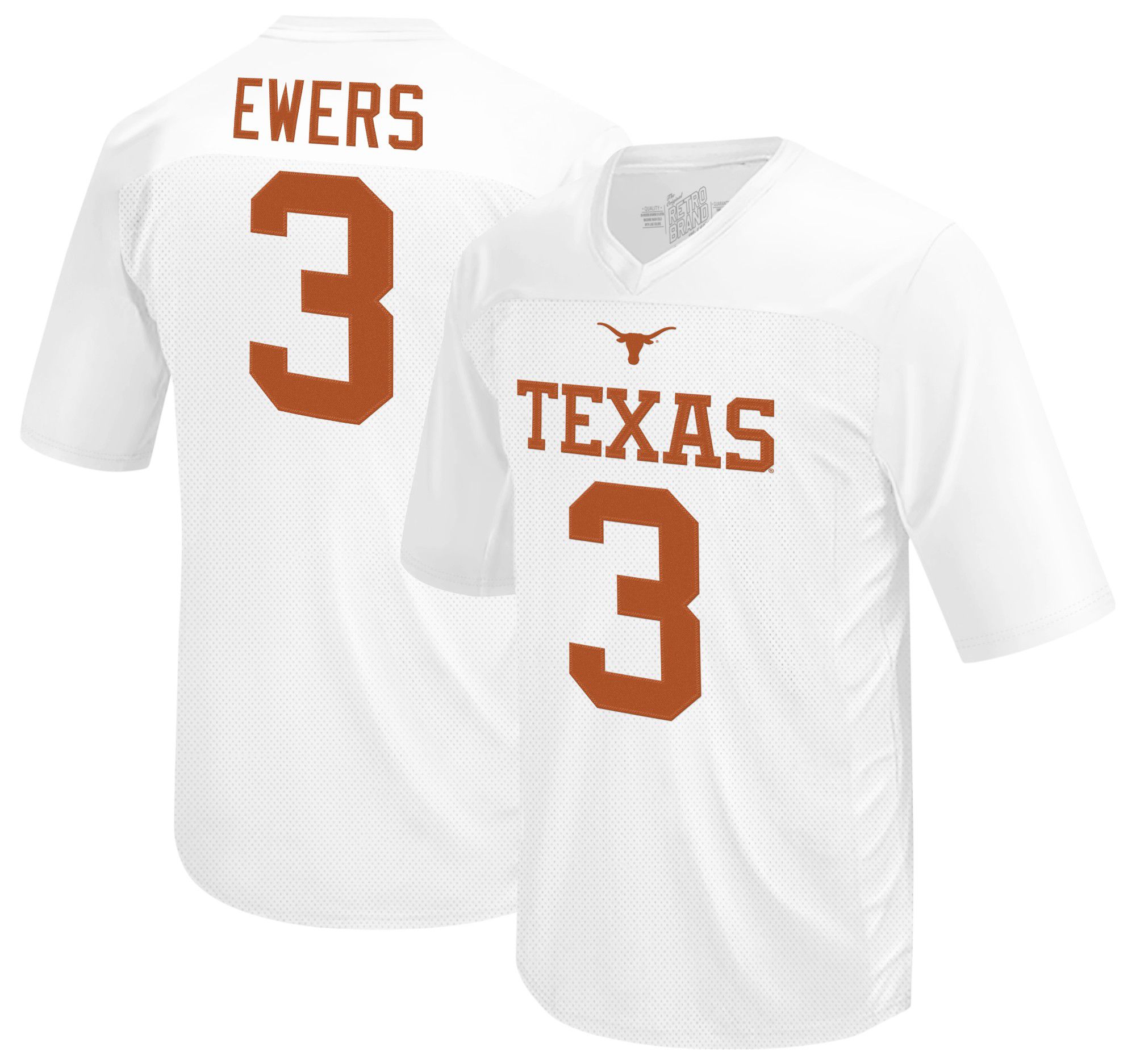 Retro Brand Men's Texas Longhorns Quinn Ewers #3 White Tackle Twill Replica Football Jersey product image