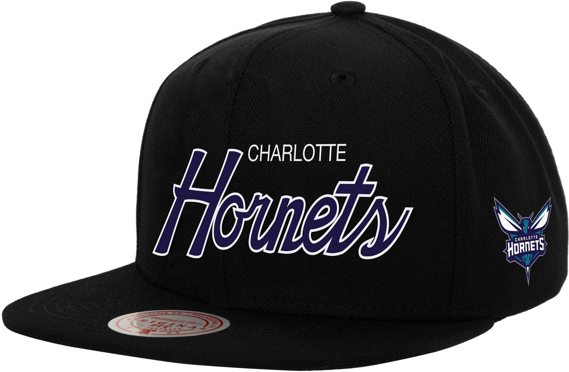 Mitchell & Ness Adult Charlotte Hornets Black Script Adjustable Snapback Hat product image