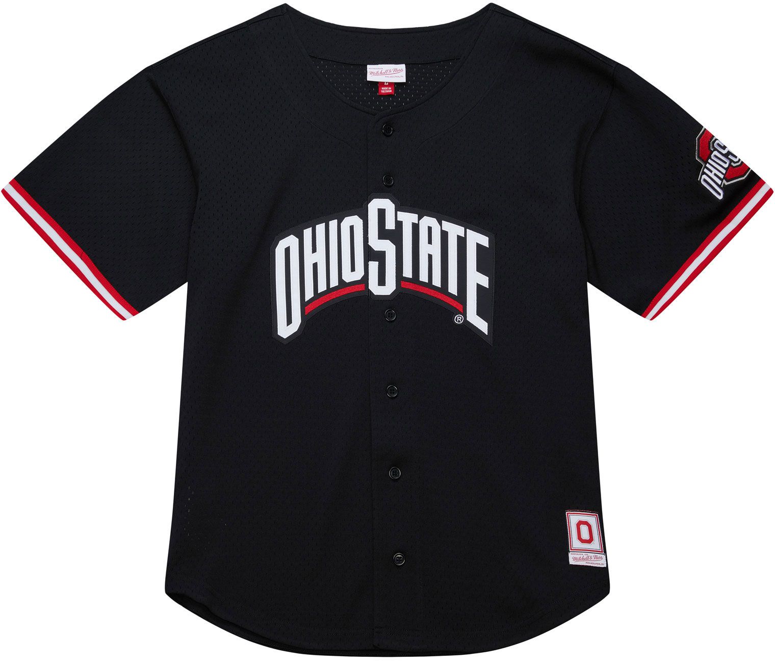 Mitchell & Ness Adult Ohio State Buckeyes Mesh Button Up Black Jersey product image