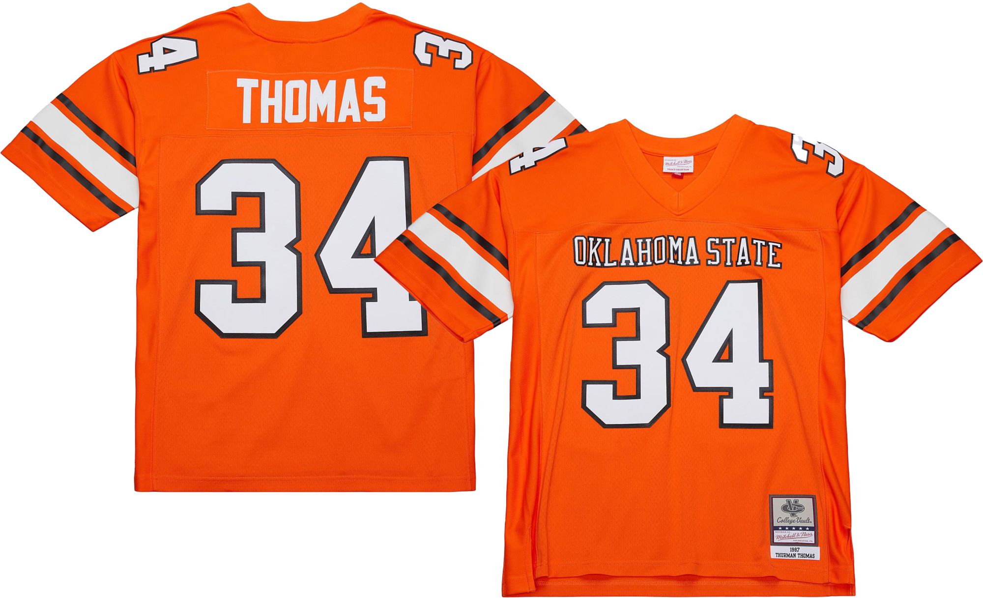 Mitchell & Ness Men's Oklahoma State Cowboys Thurman Thomas #34 Orange 1987 Replica Authentic Throwback Football Jersey product image