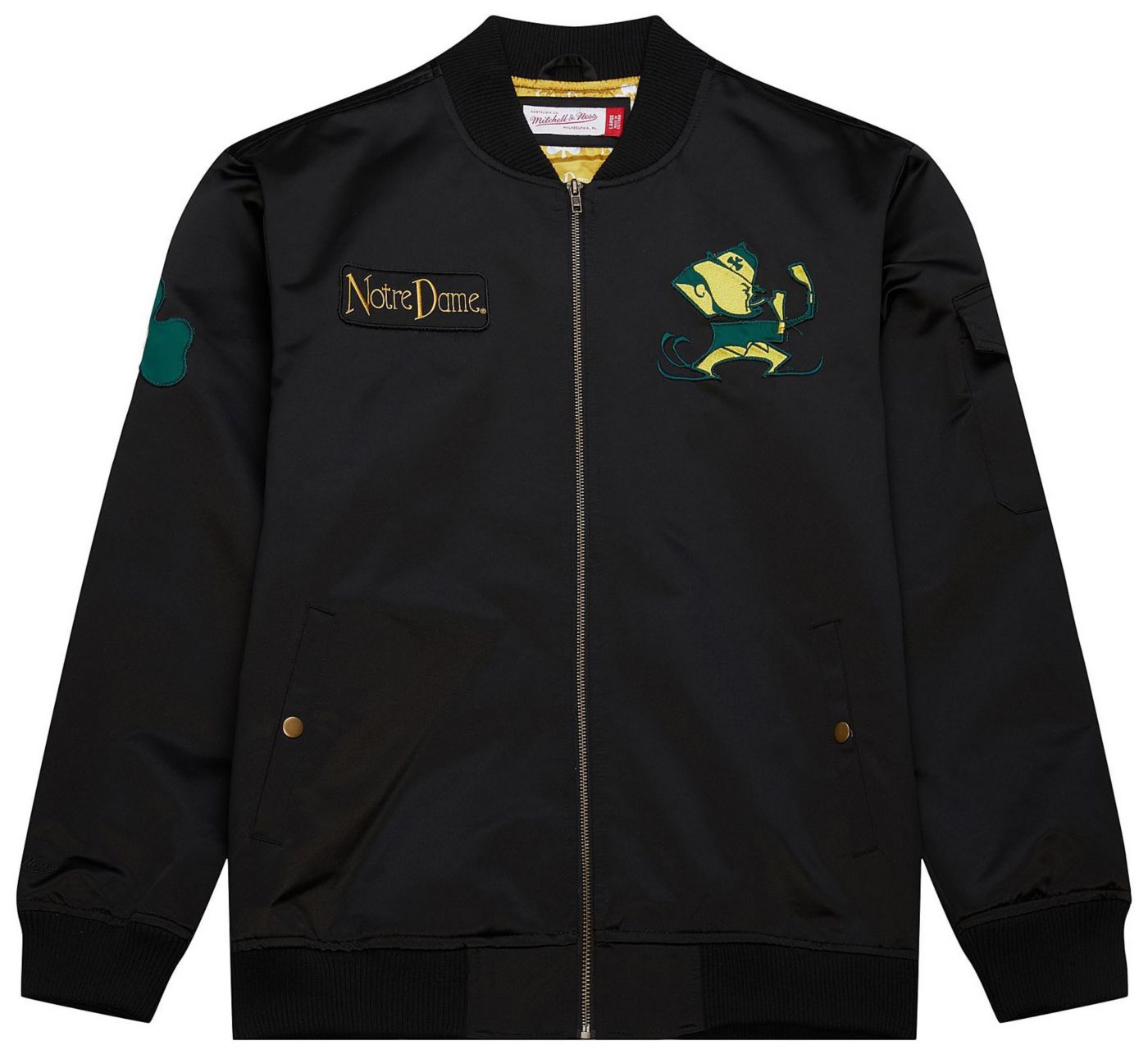 Mitchell Ness Men s Notre Dame Fighting Irish Black Satin Bomber Jacket Dick s Sporting Goods