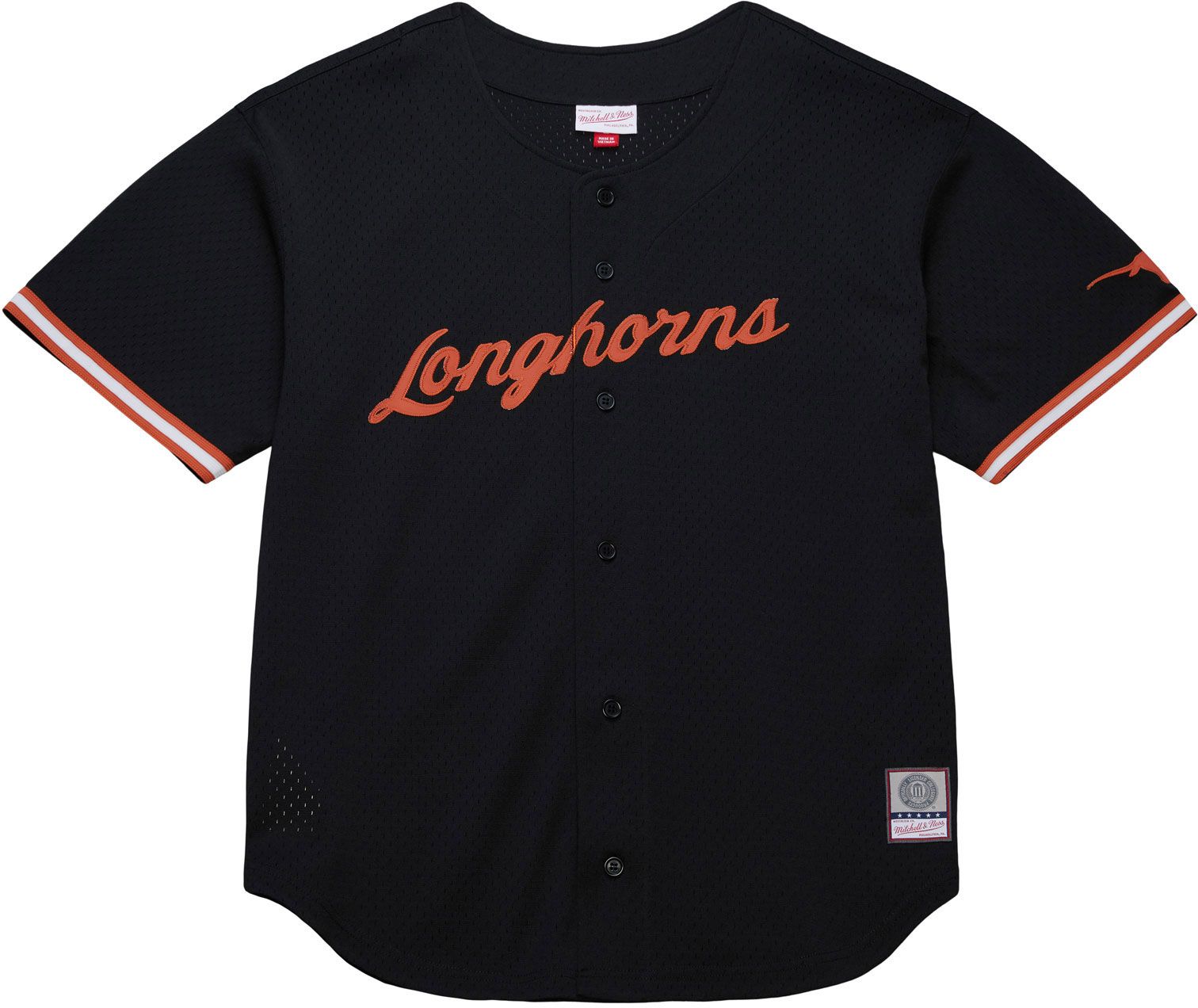 Mitchell & Ness Adult Texas Longhorns Mesh Button Up Black Jersey product image