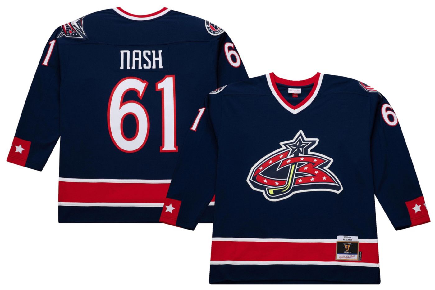 Mitchell Ness Men s Columbus Blue Jackets Rick Nash 61 2003 Vintage Home Replica Jersey Medium