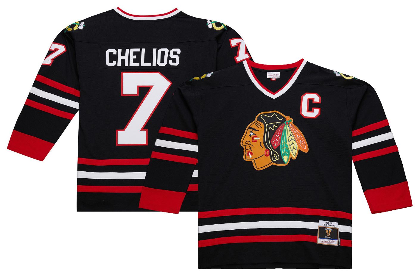 Mitchell Ness Men s Chris Chelios Black Chicago Blackhawks 1997 98 Power Play Player Jersey Size Medium