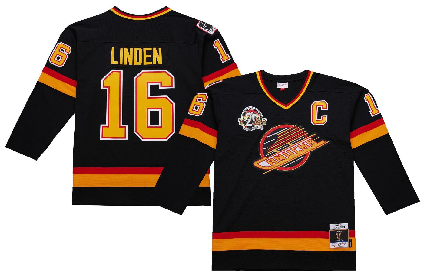 Mitchell Ness Men s Vancouver Canucks Trevor Linden 16 1994 Vintage Home Replica Jersey Medium Black