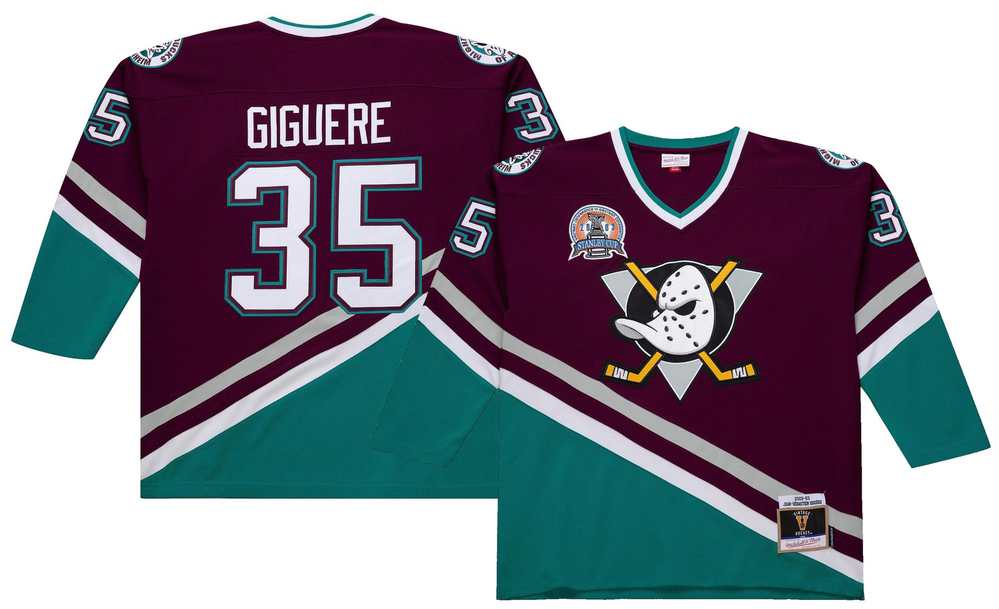 Mitchell & Ness Men's Anaheim Ducks Jean Sebastien Giguere #35 2002 Vintage Home Replica Jersey product image