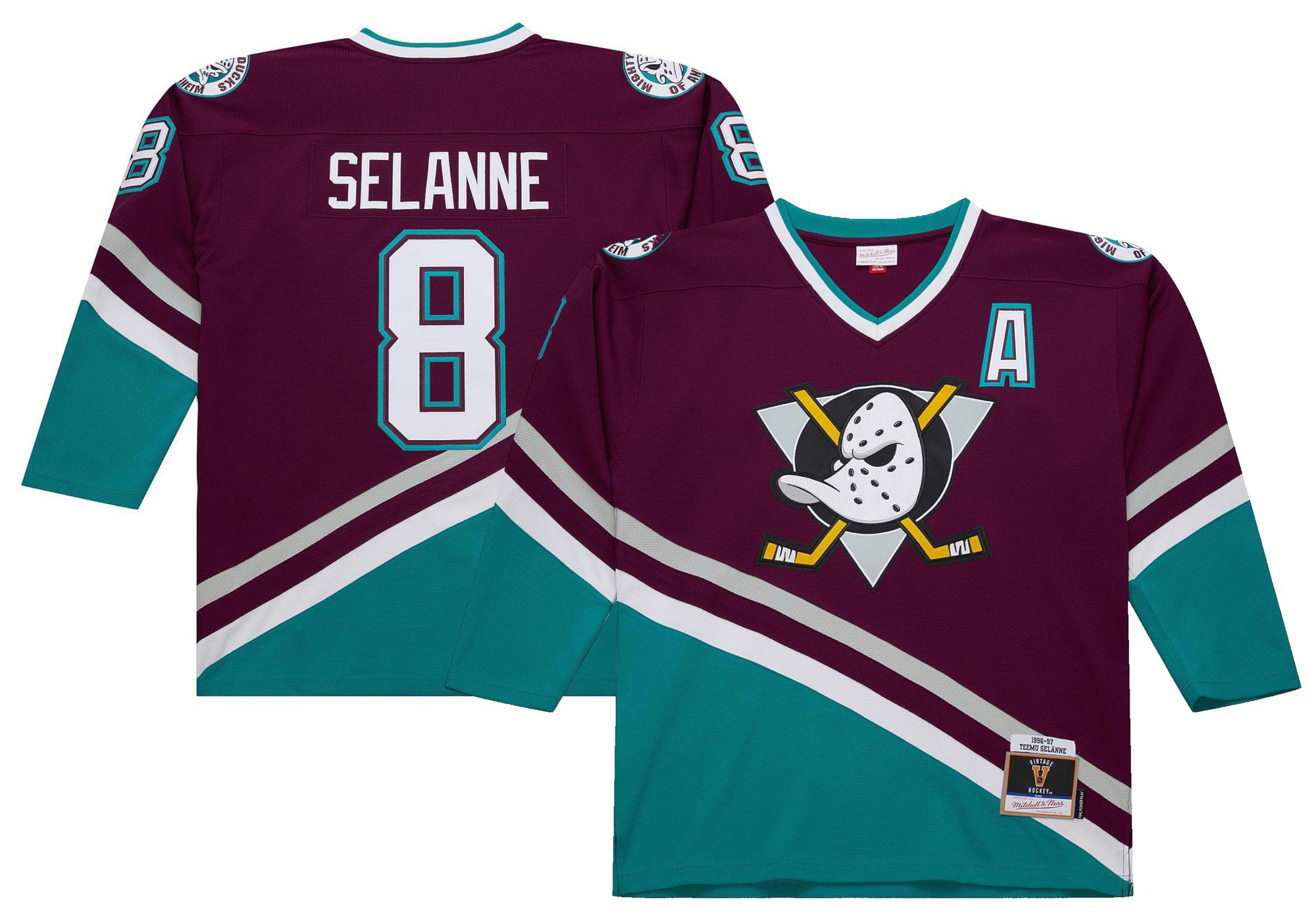 Mitchell & Ness Men's Anaheim Ducks Teemu Selanne #8 1996 Vintage Home Replica Jersey product image