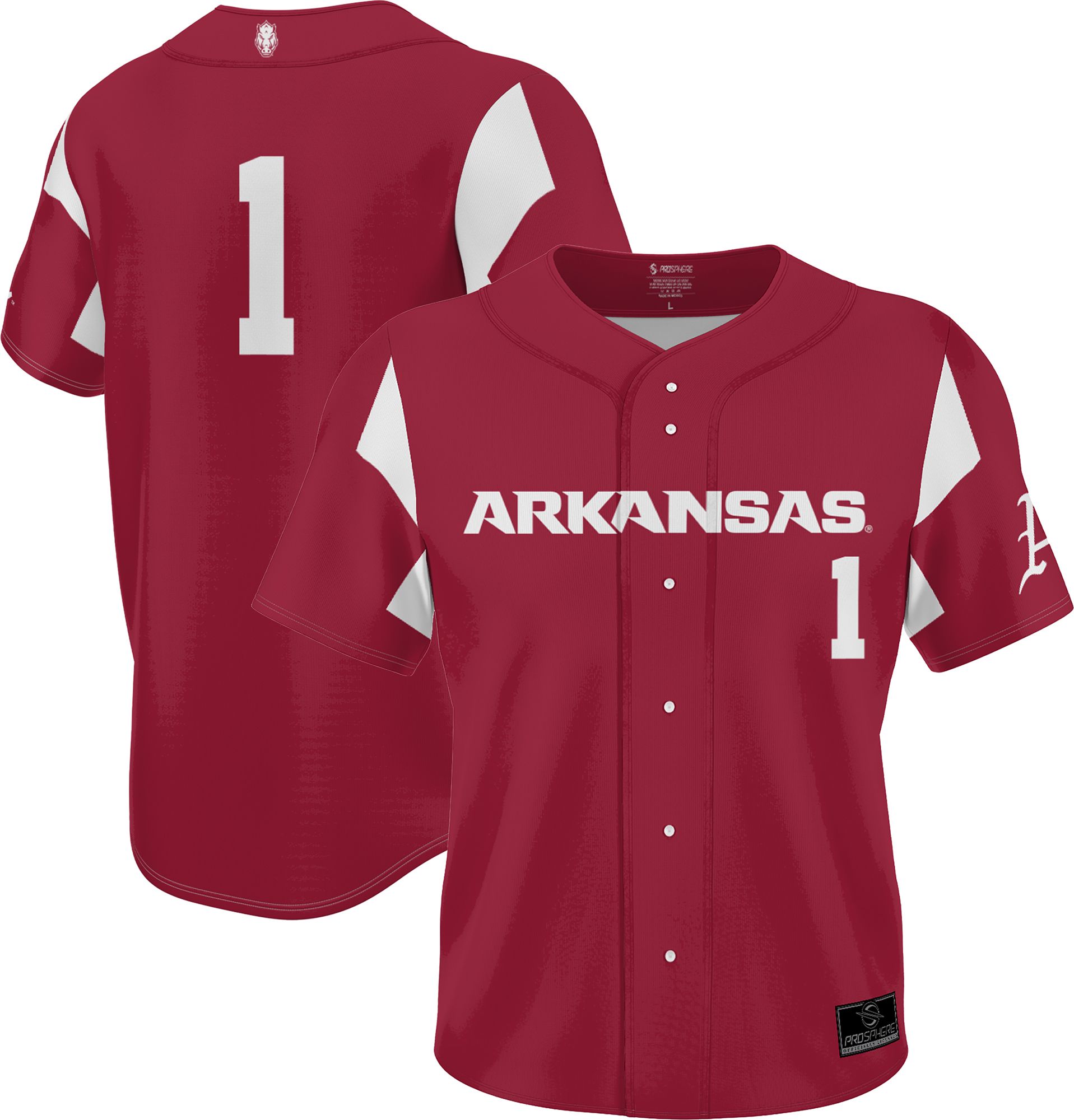 Prosphere Youth Arkansas Razorbacks #1 Cardinal Full Button Replica Baseball Jersey product image