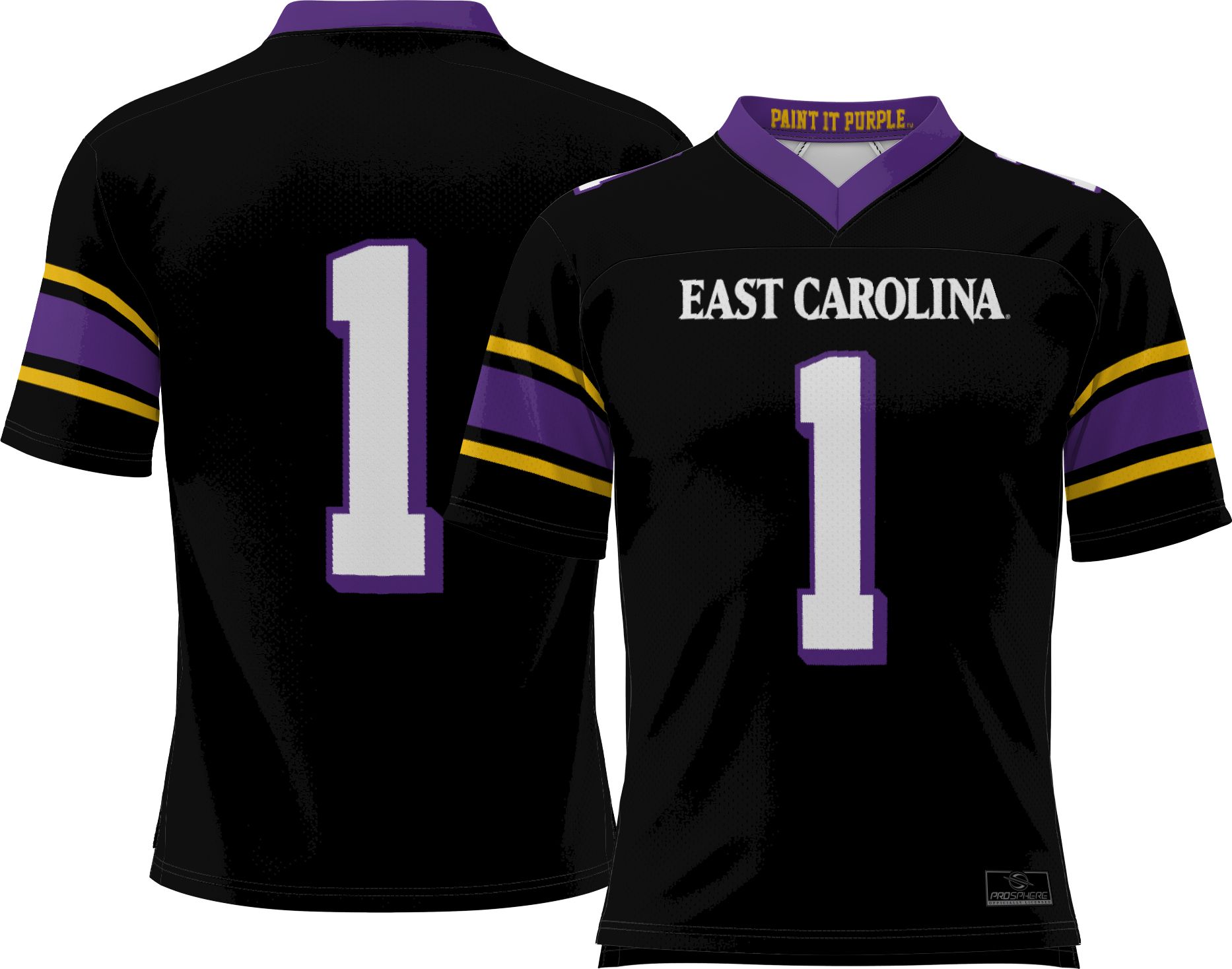 Prosphere Adult East Carolina Pirates #1 Black Full-Sublimated Alternate Football Jersey product image