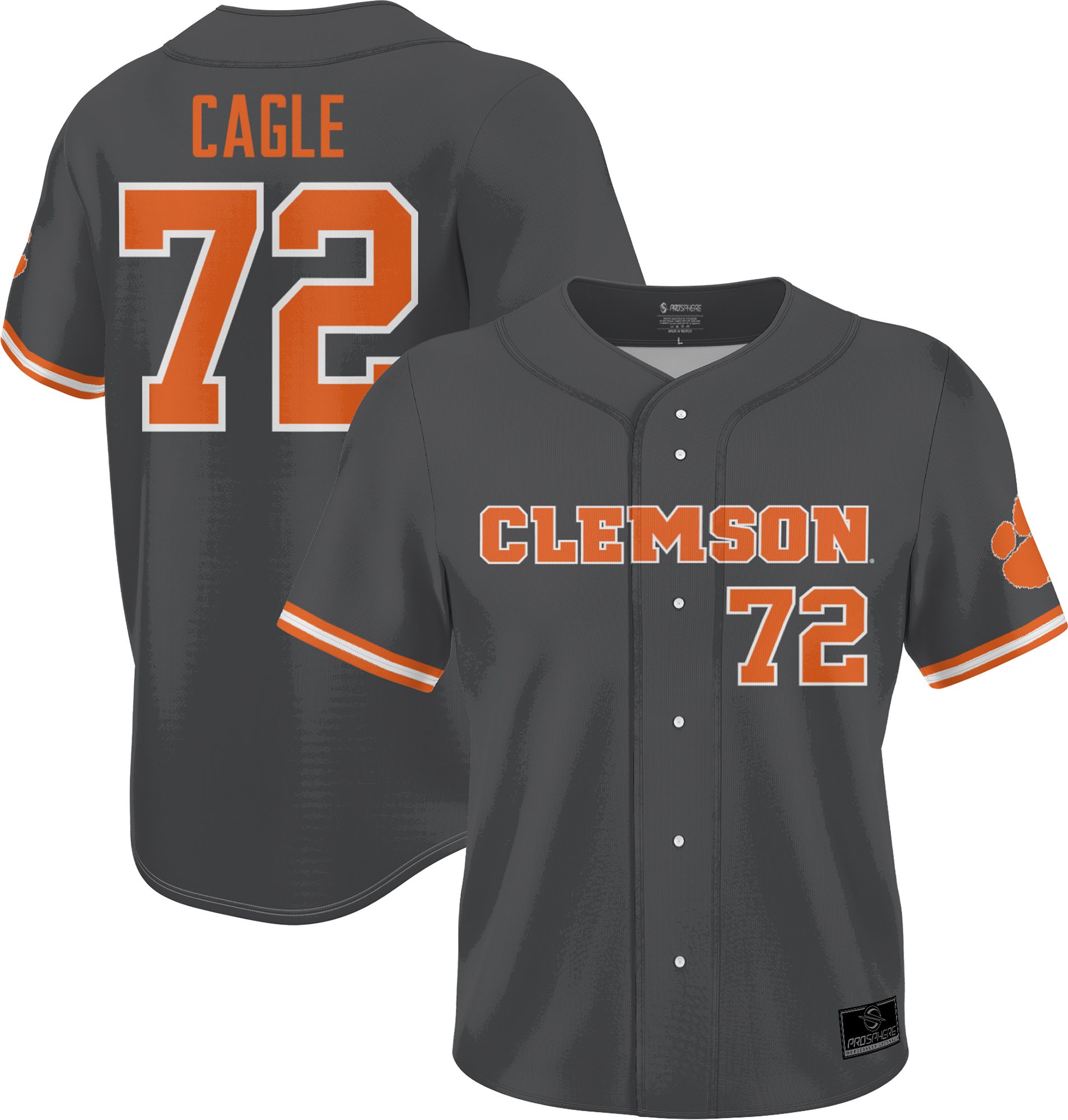 Prosphere Men's Clemson Tigers #72 Grey Valerie Cagle Full Sublimated Softball Jersey