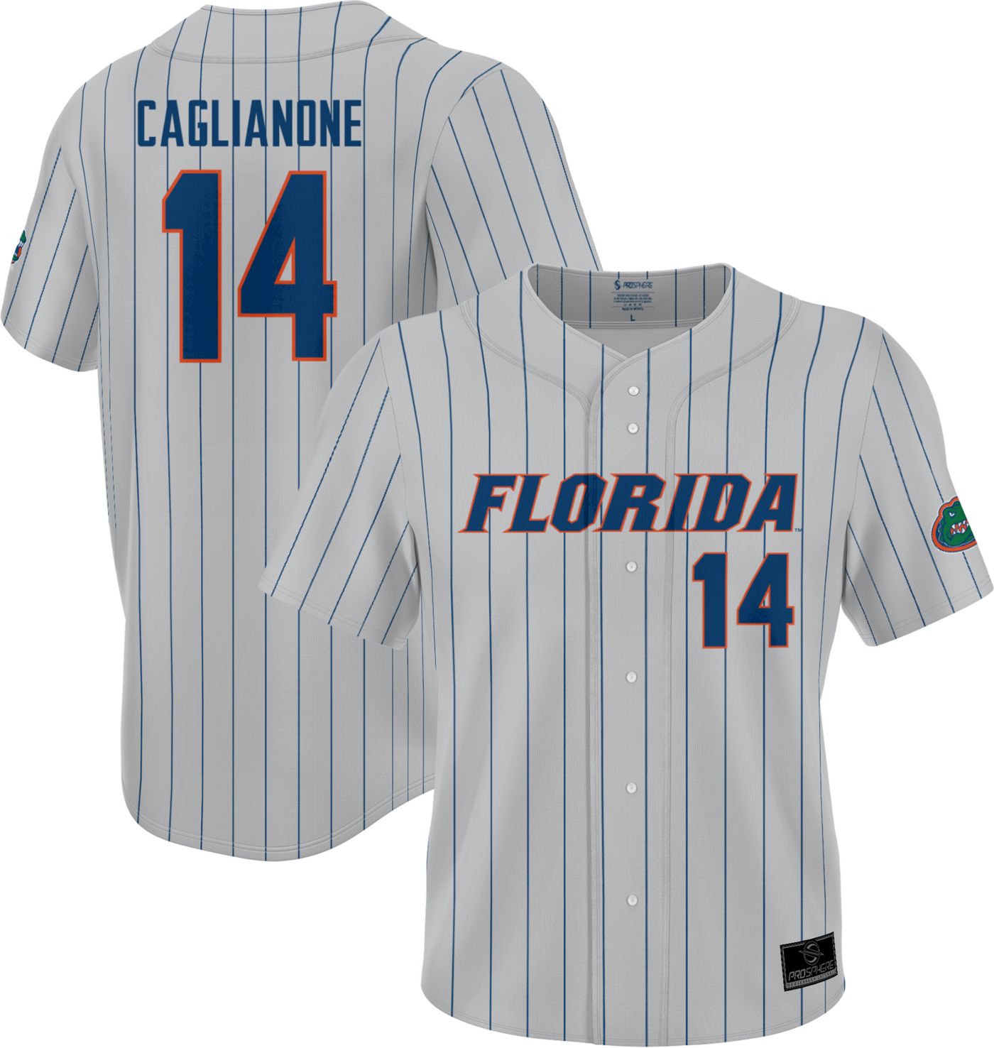 Prosphere Men s Florida Gators 14 Grey Jac Caglianone Full Button Replica Baseball Jersey Dick s Sporting Goods