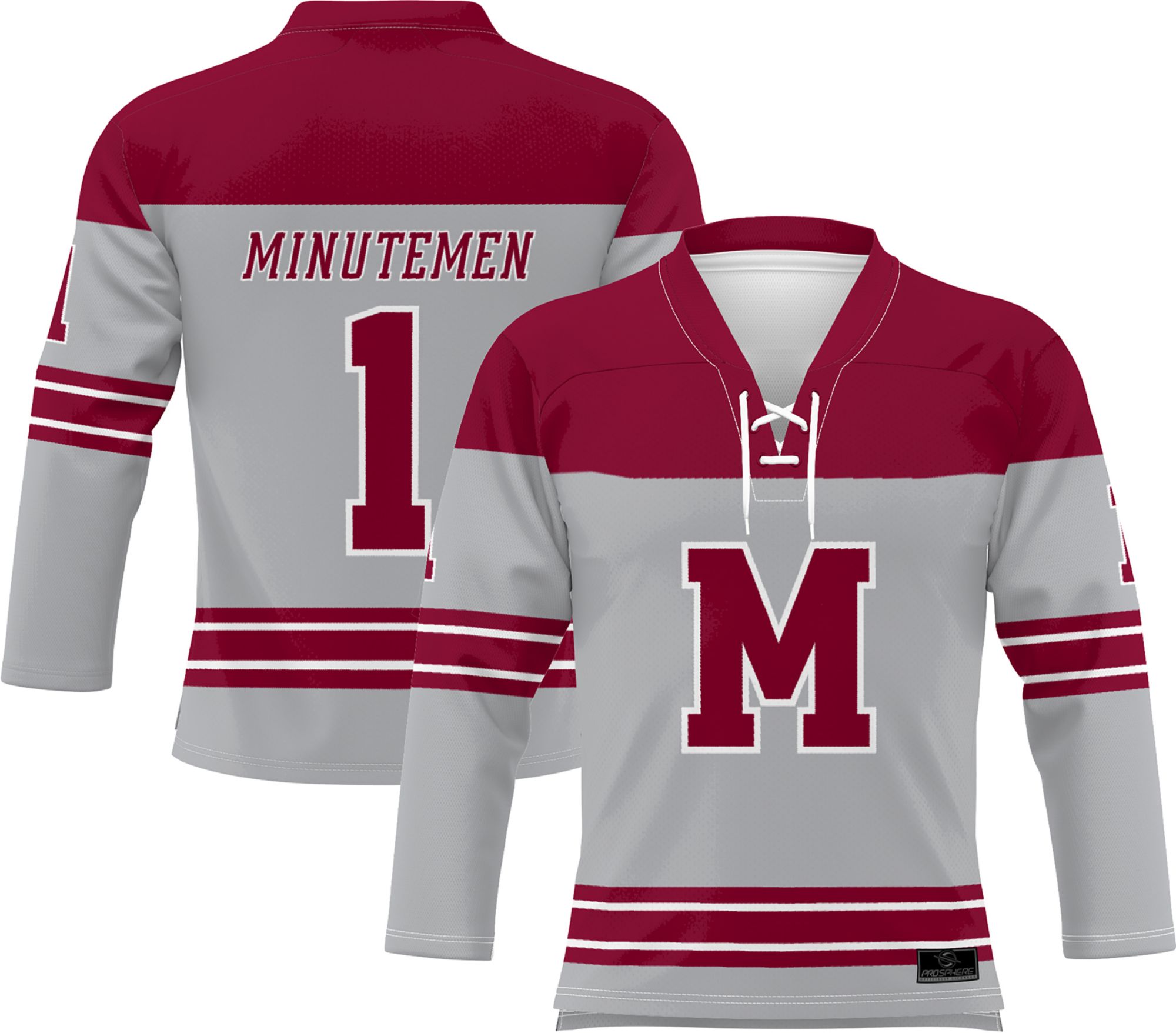 Prosphere Men's UMass Minutemen #1 Grey Full Sublimated Hockey Jersey product image