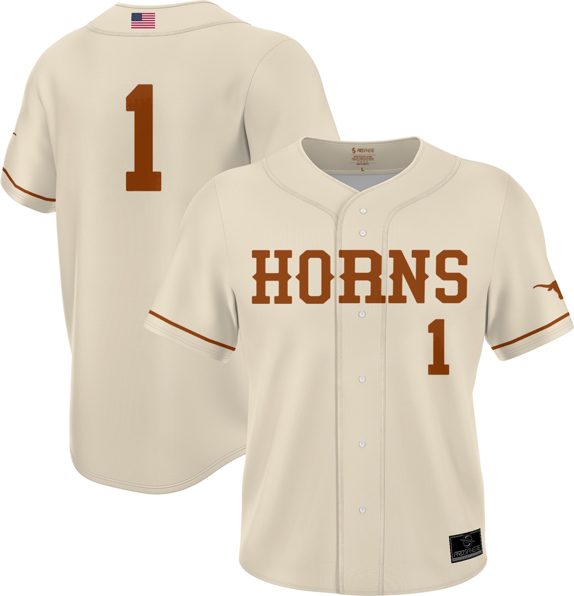 Prosphere Men's Texas Longhorns #1 Crimson Full Button Replica Baseball Jersey product image