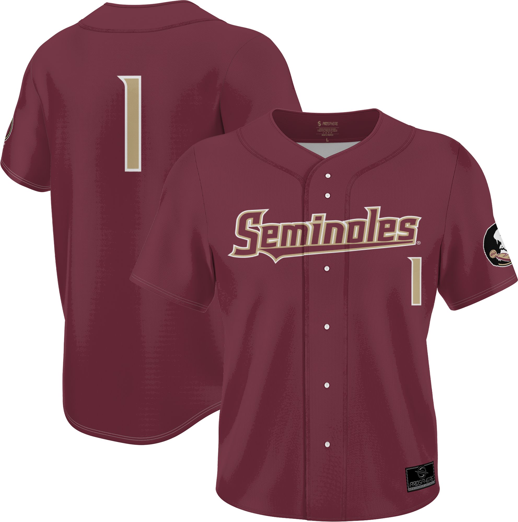 Prosphere Men's Florida State Seminoles #1 Garnet Full Sublimated Baseball Jersey product image