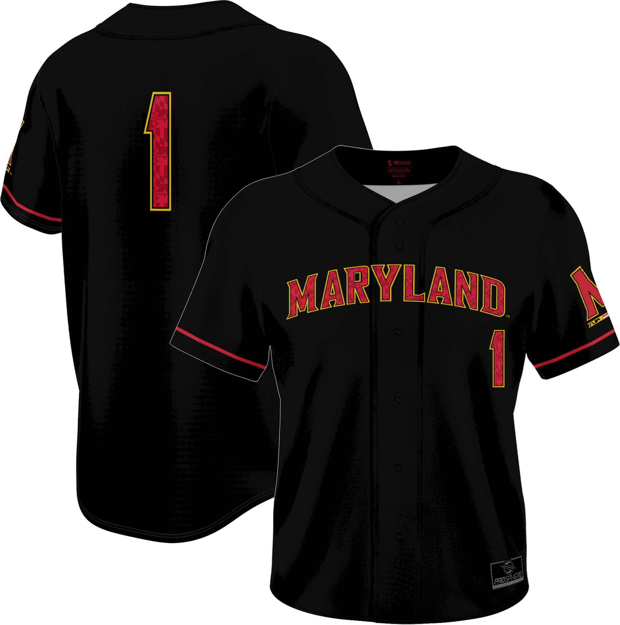 Prosphere Youth Maryland Terrapins #1 Black Full Button Alternate Baseball Jersey product image