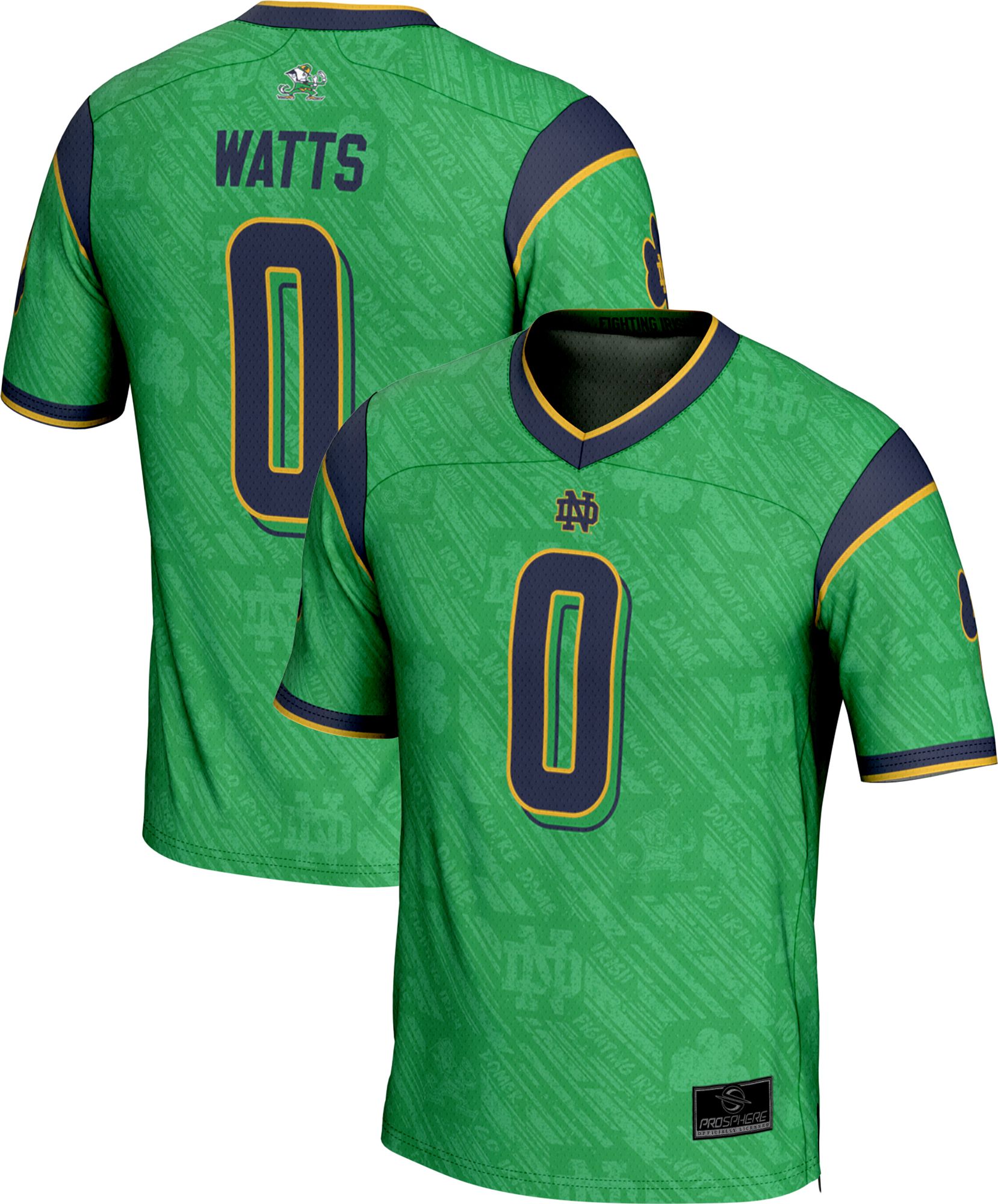 Prosphere Youth Notre Dame Fighting Irish Xavier Watts #0 Green Full-Sublimated Replica Football Jersey product image