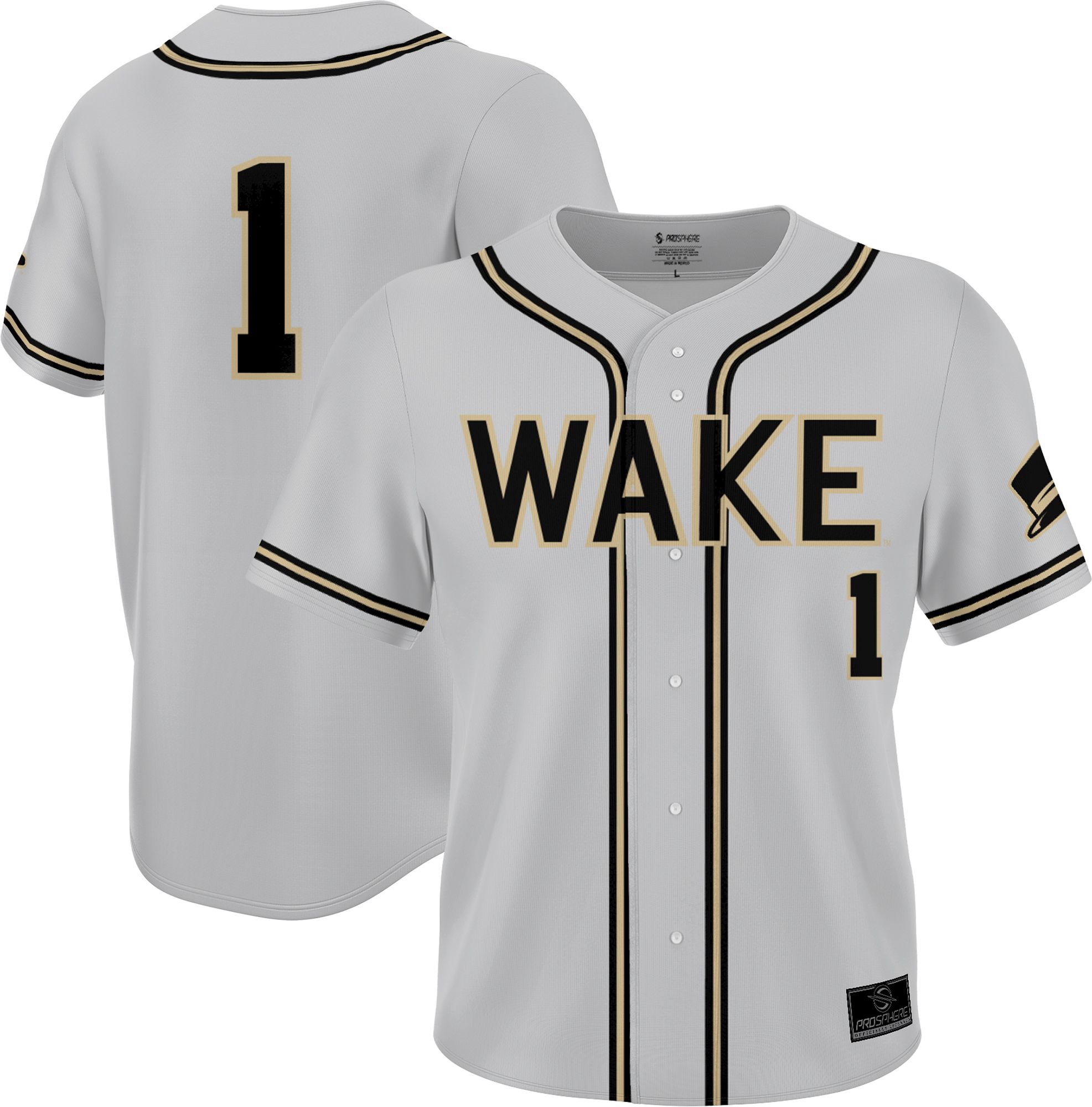 Prosphere Youth Wake Forest Demon Deacons #1 Grey Full Button Alternate Baseball Jersey product image