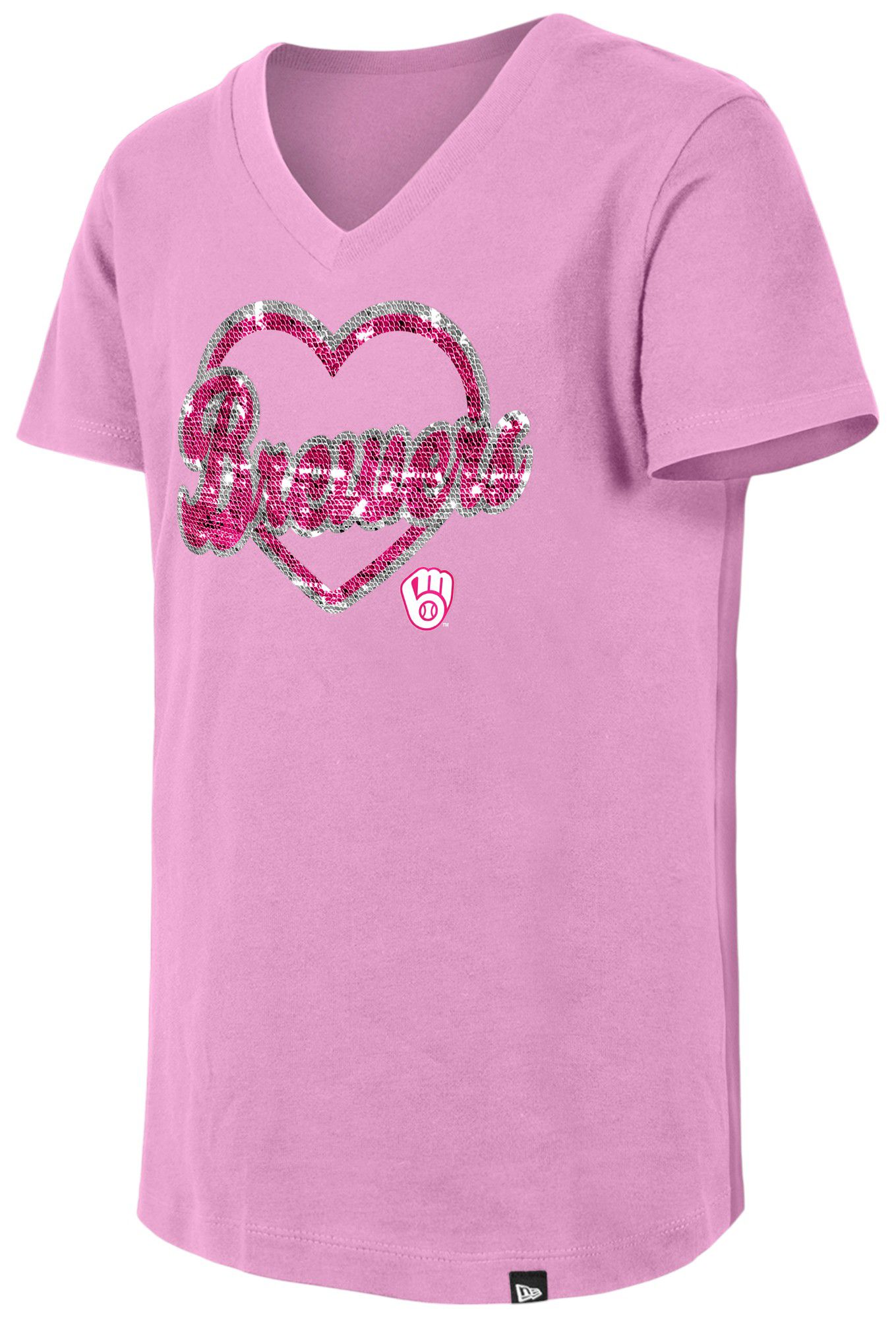 New Era Girls' Milwaukee Brewers Pink Sequin T-Shirt product image
