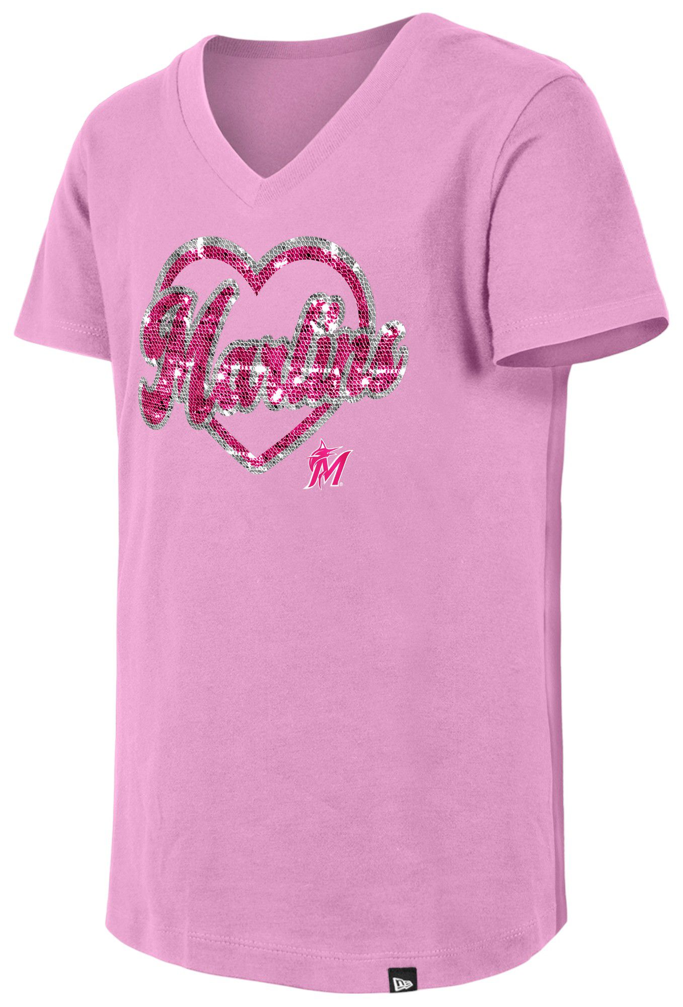 New Era Girls' Miami Marlins Pink Sequin T-Shirt product image