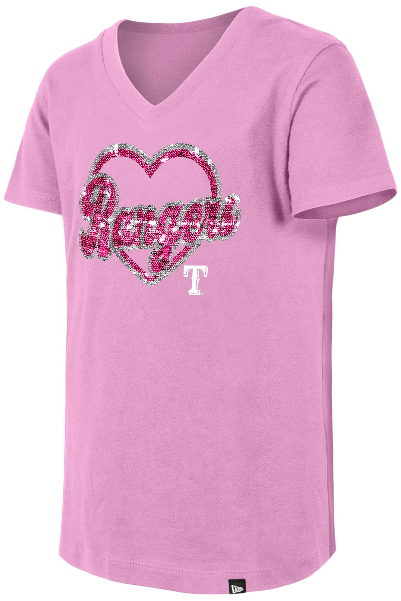 New Era Girls' Texas Rangers Pink Sequin T-Shirt product image
