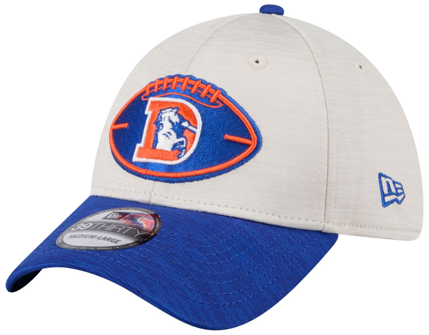 New Era Men s Denver Broncos Sideline Historic Throwback Blue 39Thirty Stretch Fit Hat Dick s Sporting Goods