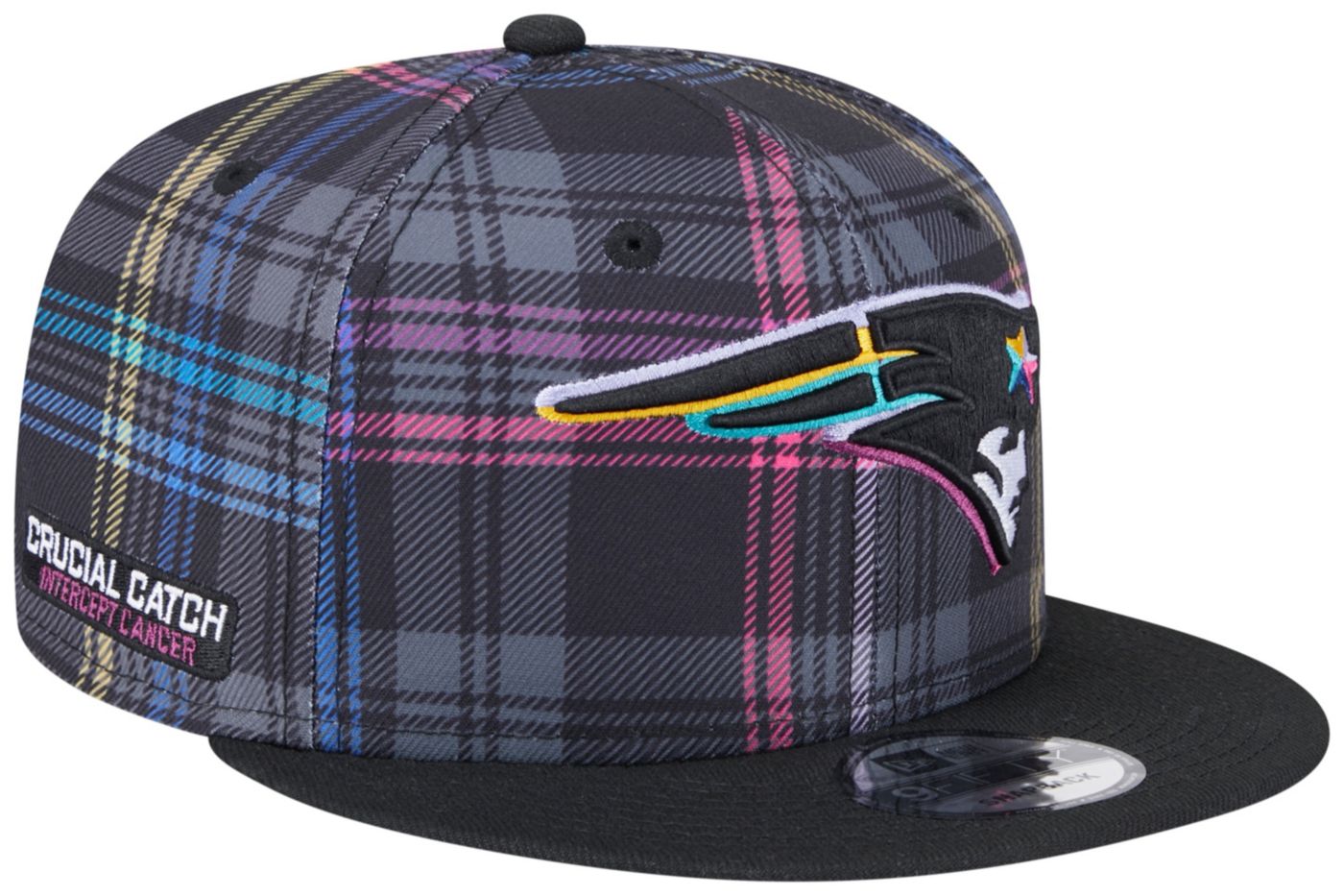 New Era Adult New England Patriots Crucial Catch 2024 Black Plaid 9Fifty Adjustable Hat Dick s Sporting Goods