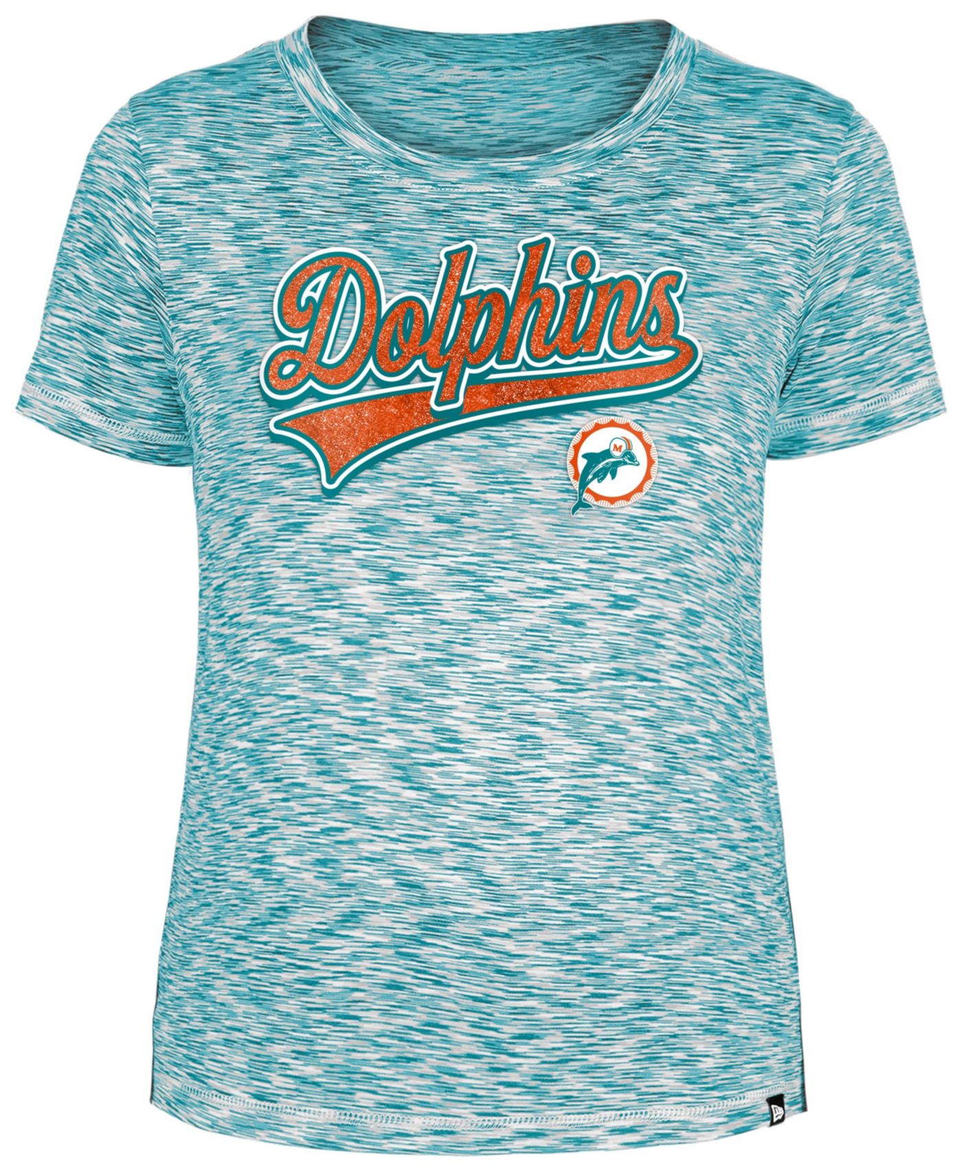 New Era Women s Miami Dolphins Space Dye Glitter Turquoise T Shirt Dick s Sporting Goods