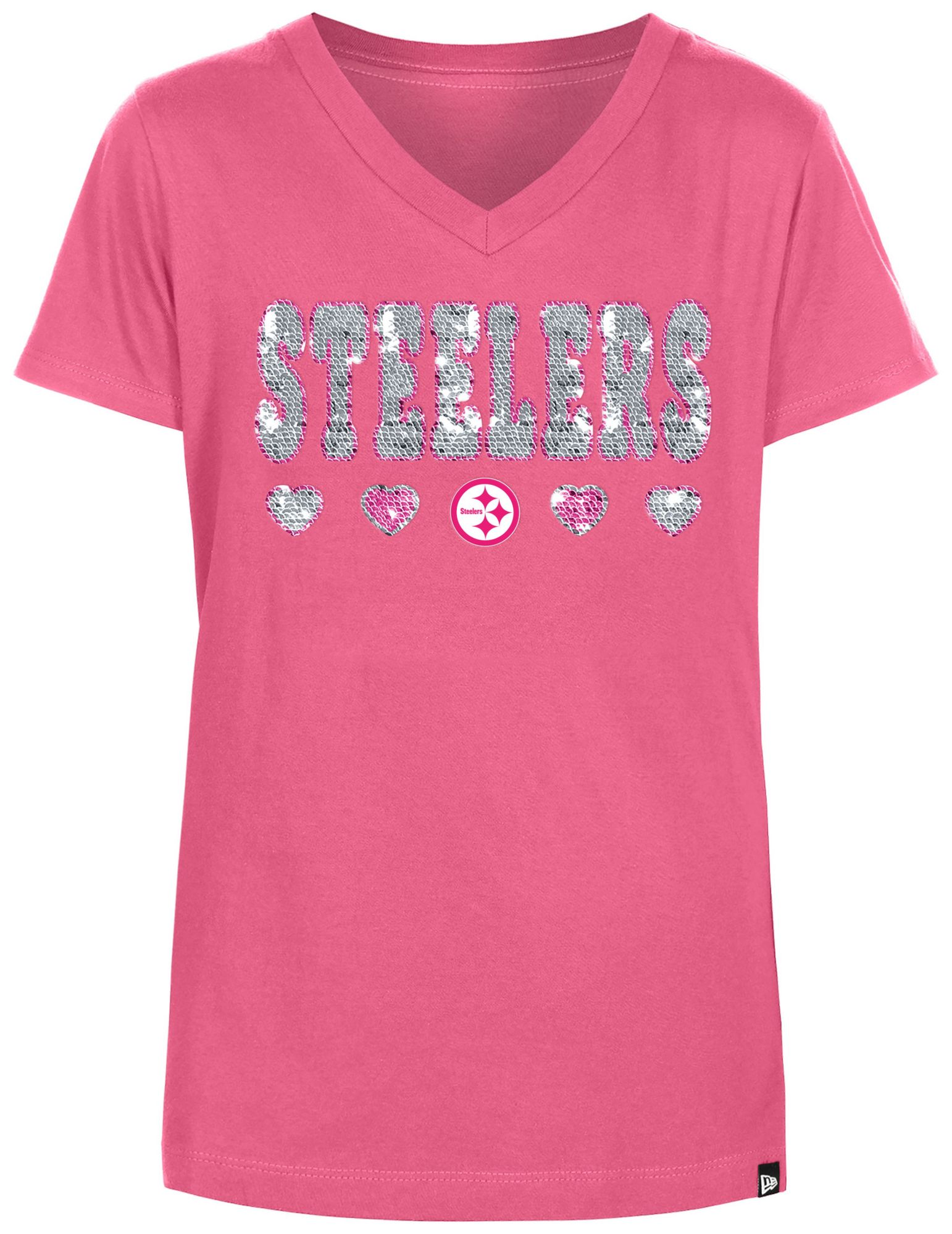 New Era Girls' Pittsburgh Steelers Sequins Flip Pink T-Shirt product image