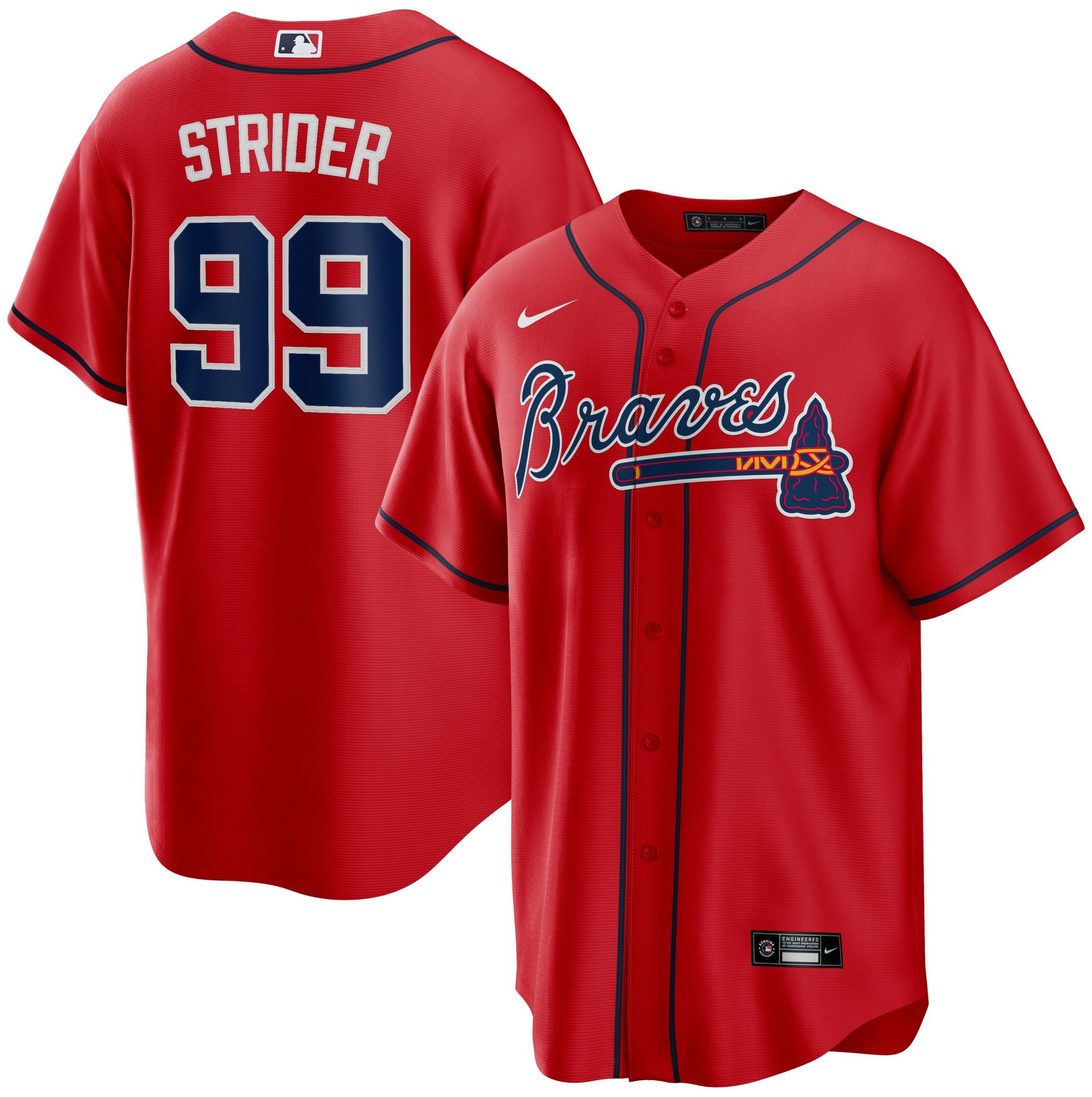 Nike Adult Atlanta Braves Red Spencer Strider #99 Replica Jersey product image